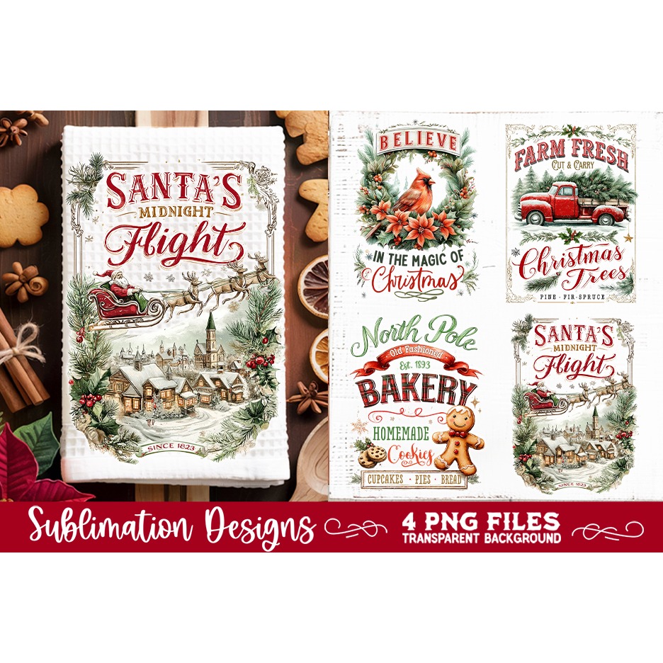 Christmas Kitchen Towel 4 PNG Retro PNG Sublimation (8) 4