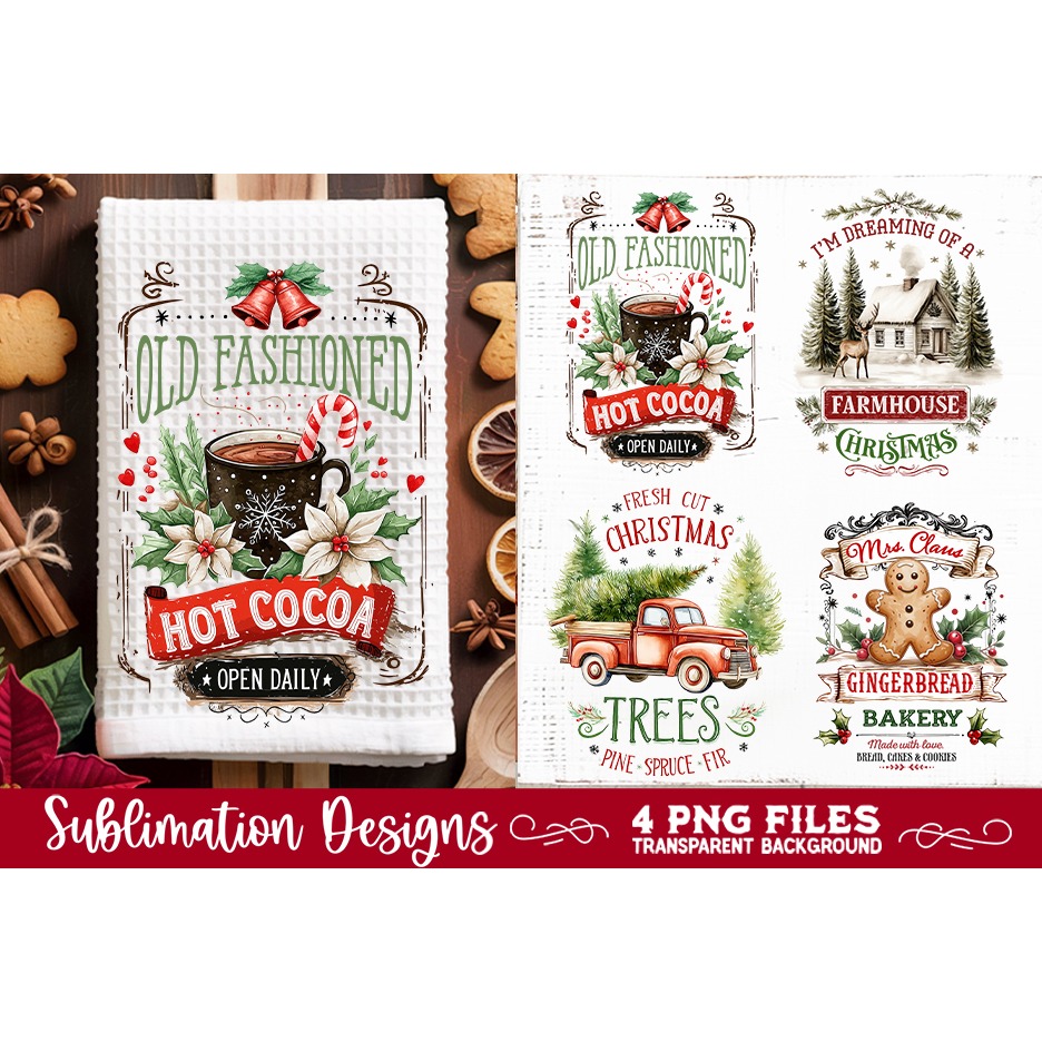 Christmas Kitchen Towel 4 PNG Retro PNG Sublimation (9)