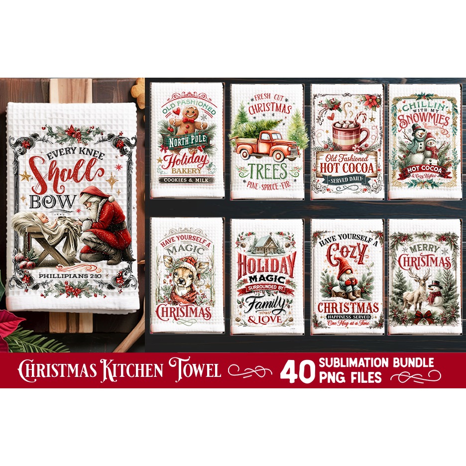 Christmas Kitchen Towel Sublimation PNG Bundle 40 Designs 3