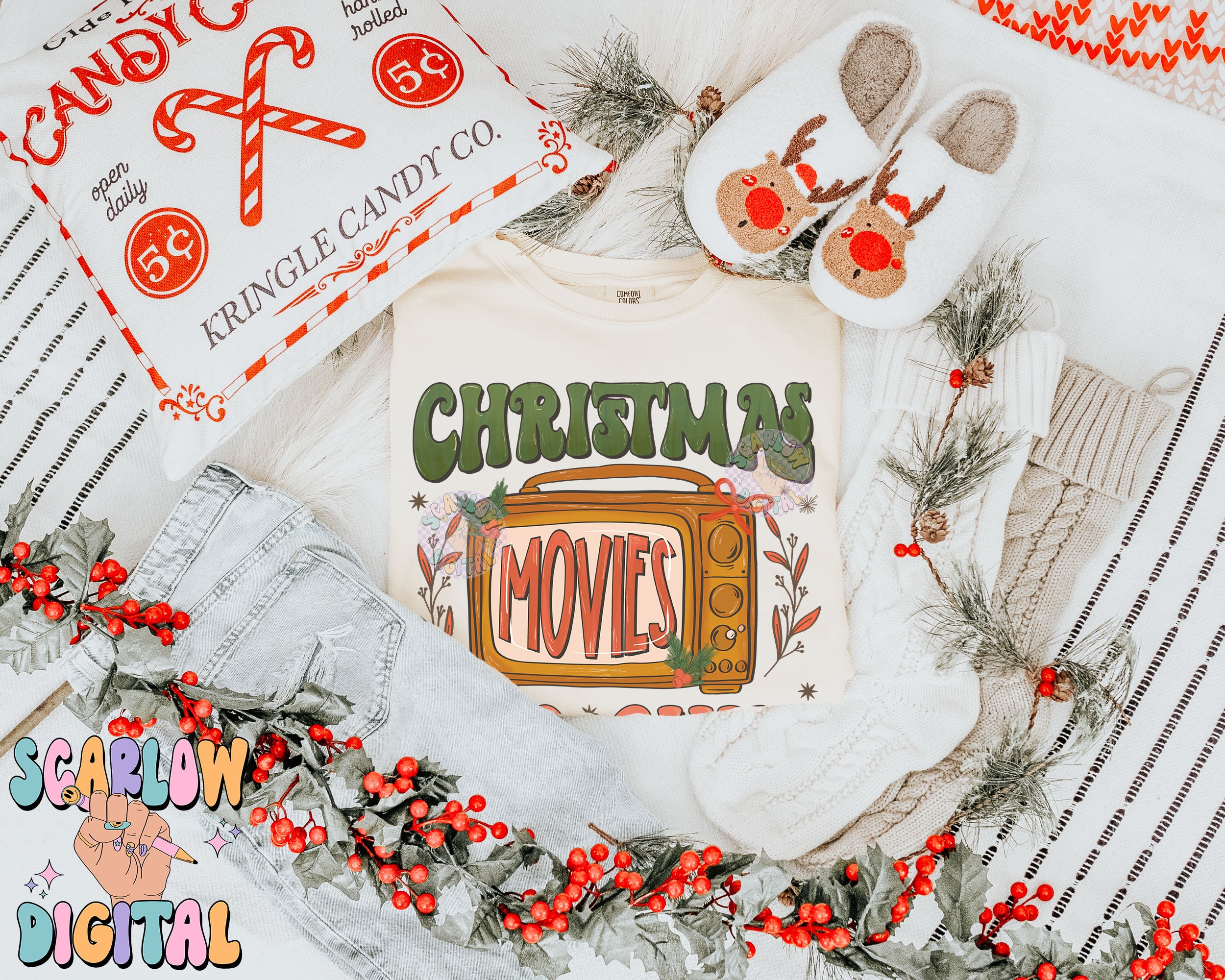Christmas Movies and Chill PNG Digital Design Download, xmas movies png, traditional christmas png, vintage christmas png, trendy winter png 2