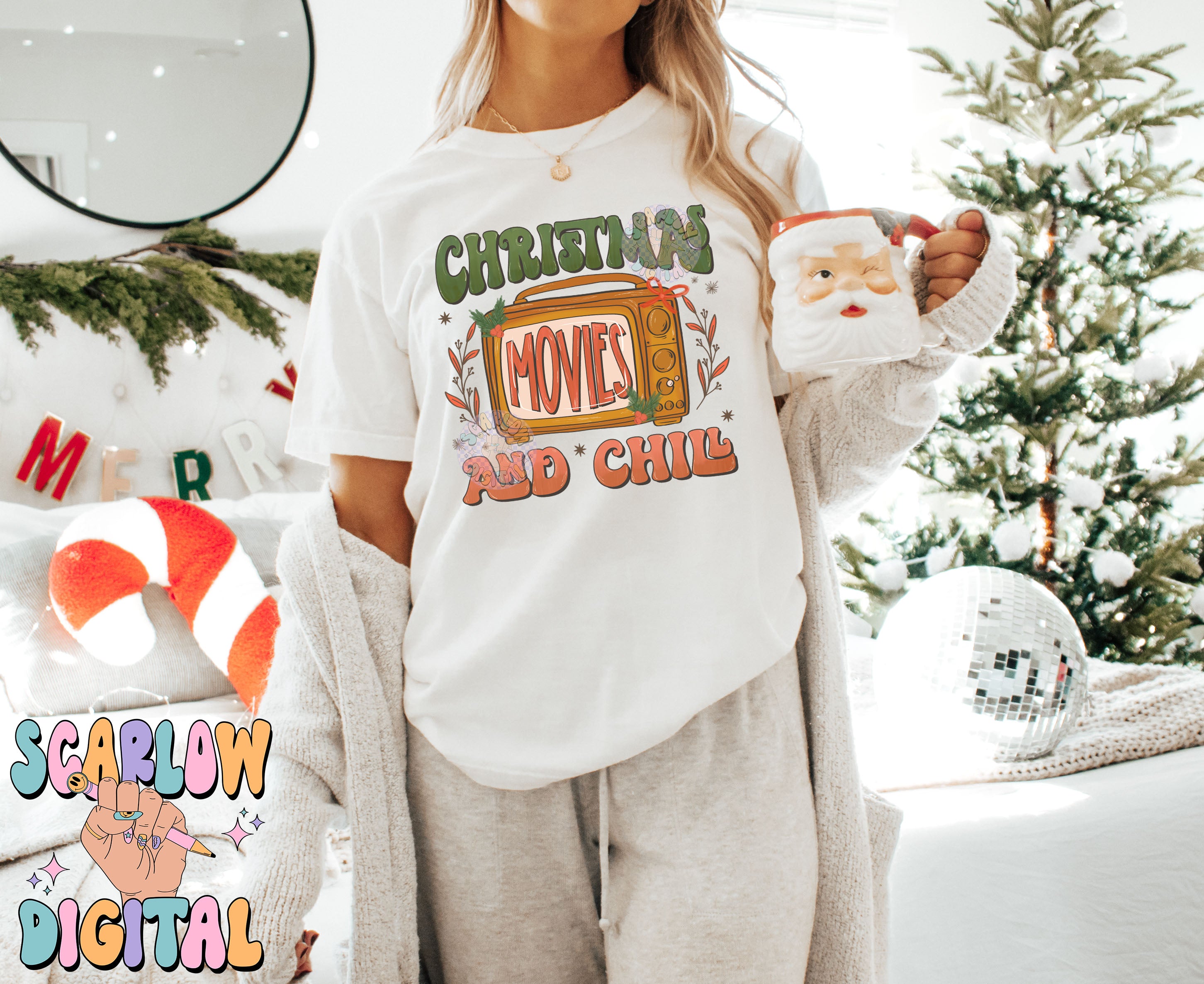 Christmas Movies and Chill PNG Digital Design Download, xmas movies png, traditional christmas png, vintage christmas png, trendy winter png 3