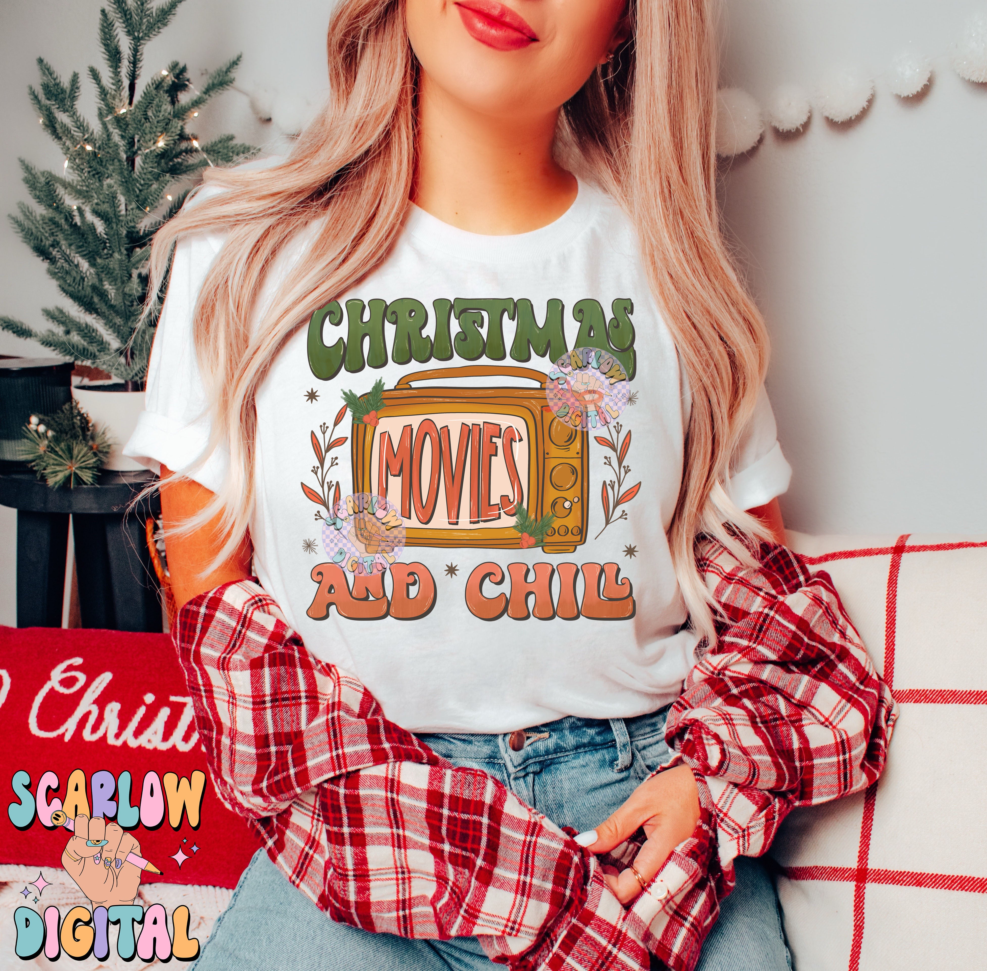 Christmas Movies and Chill PNG Digital Design Download, xmas movies png, traditional christmas png, vintage christmas png, trendy winter png 4