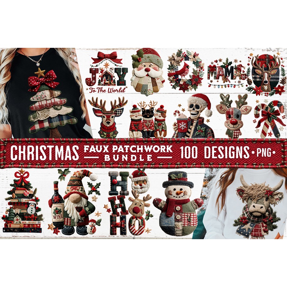 Christmas Patchwork Bundle 100 Designs PNGs Sublimation