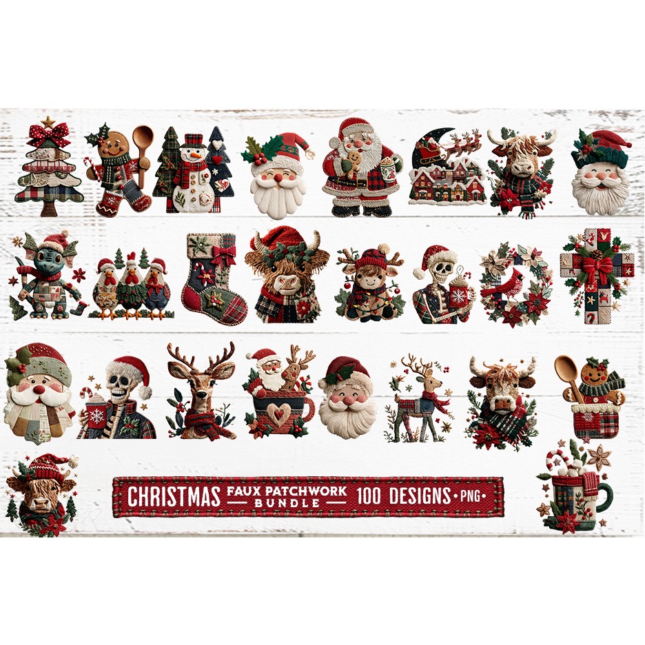 Christmas Patchwork Bundle 100 Designs PNGs Sublimation 2