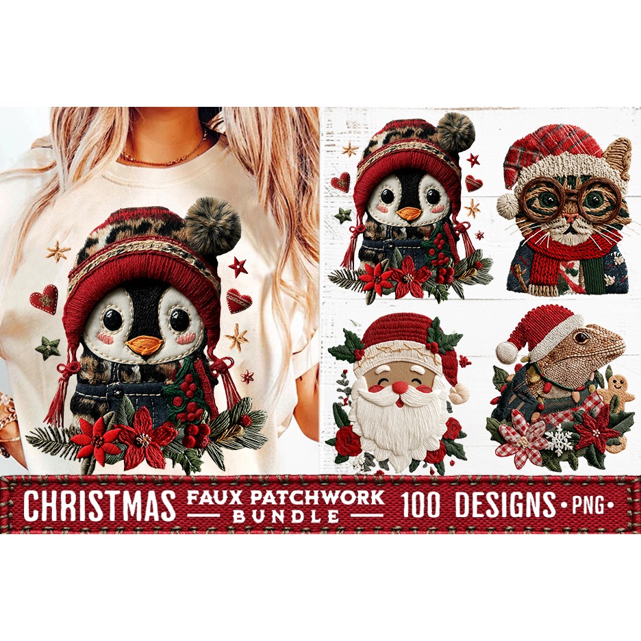 Christmas Patchwork Bundle 100 Designs PNGs Sublimation 11