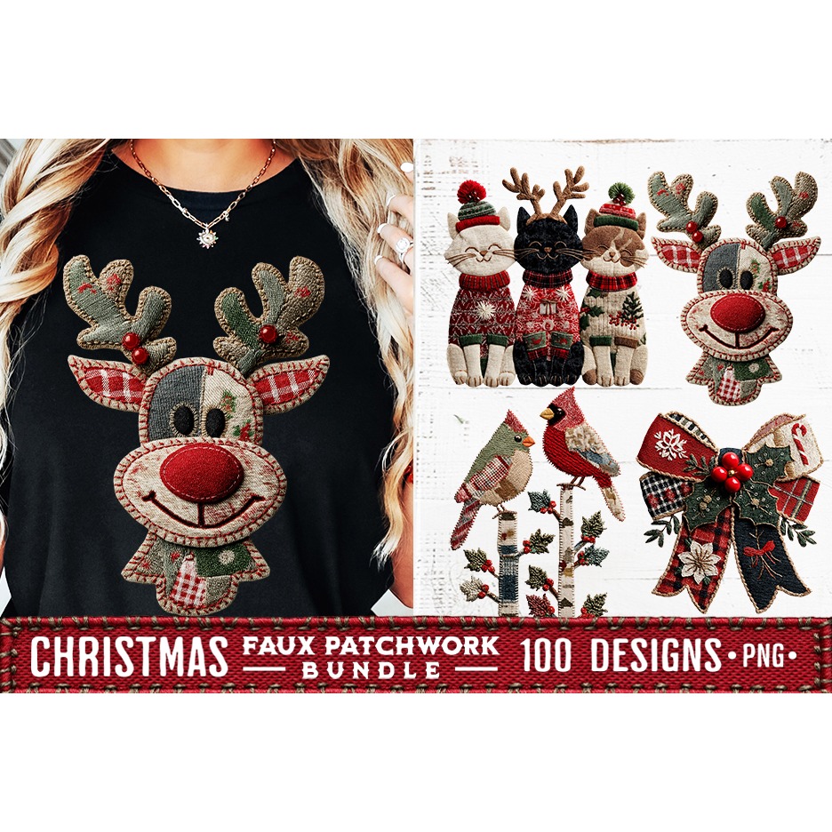 Christmas Patchwork Bundle 100 Designs PNGs Sublimation 12