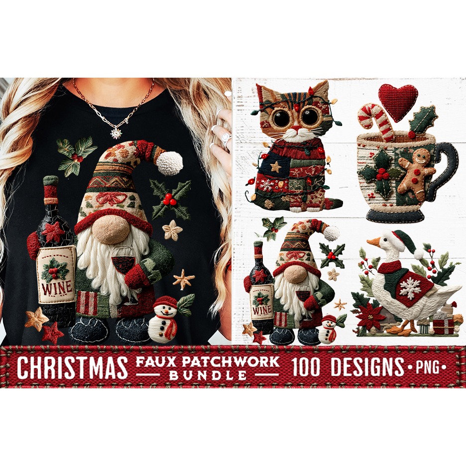 Christmas Patchwork Bundle 100 Designs PNGs Sublimation 13