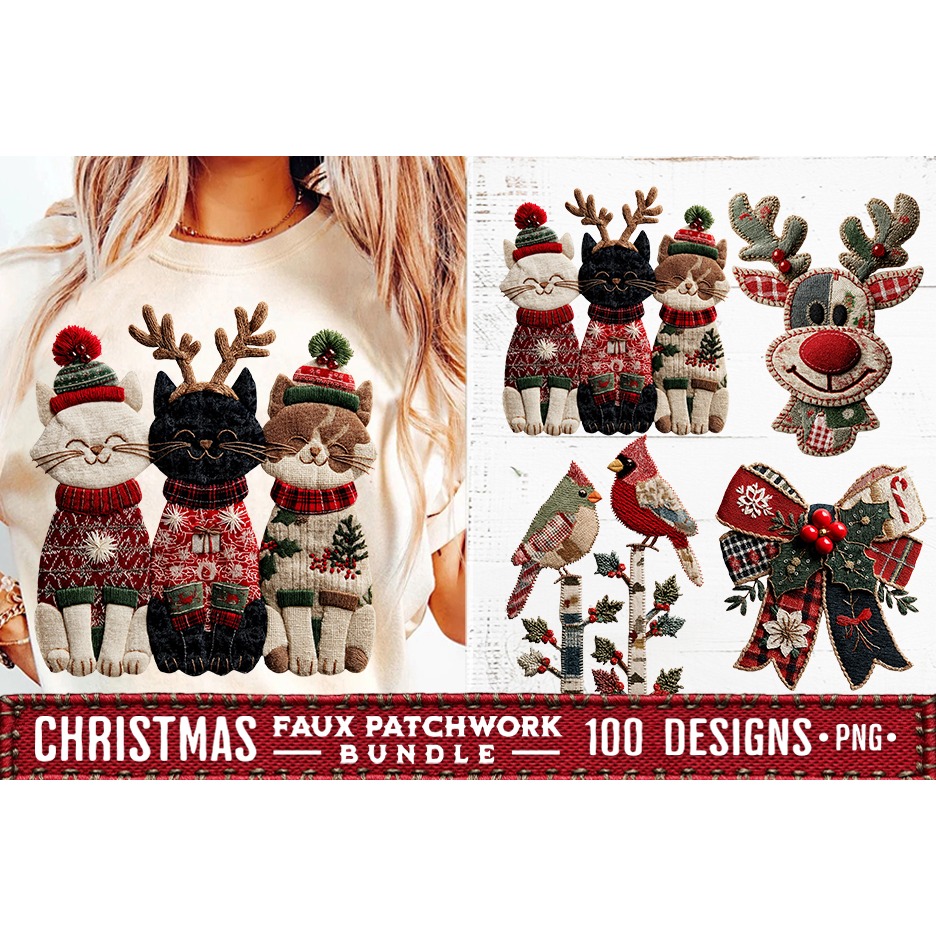 Christmas Patchwork Bundle 100 Designs PNGs Sublimation 14