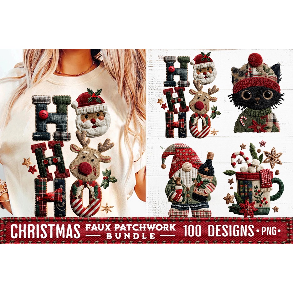 Christmas Patchwork Bundle 100 Designs PNGs Sublimation 15