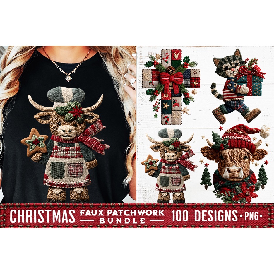 Christmas Patchwork Bundle 100 Designs PNGs Sublimation 16