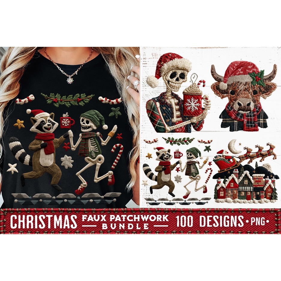 Christmas Patchwork Bundle 100 Designs PNGs Sublimation 17