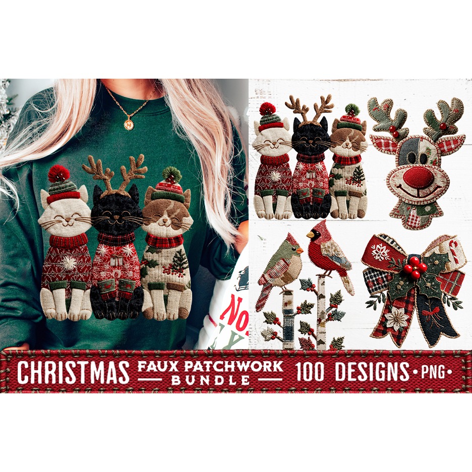 Christmas Patchwork Bundle 100 Designs PNGs Sublimation 18