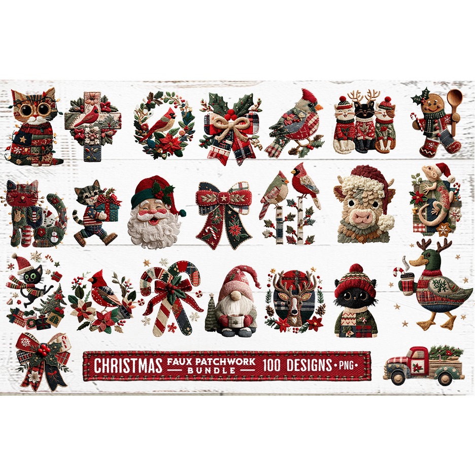 Christmas Patchwork Bundle 100 Designs PNGs Sublimation 3