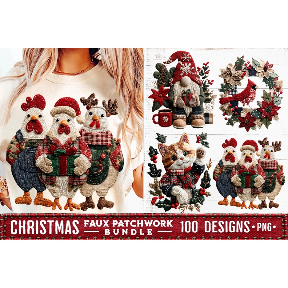Christmas Patchwork Bundle 100 Designs PNGs Sublimation 21