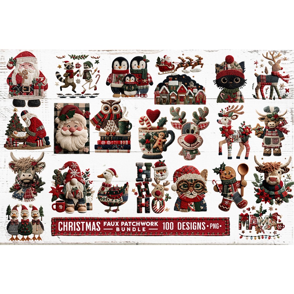 Christmas Patchwork Bundle 100 Designs PNGs Sublimation 4