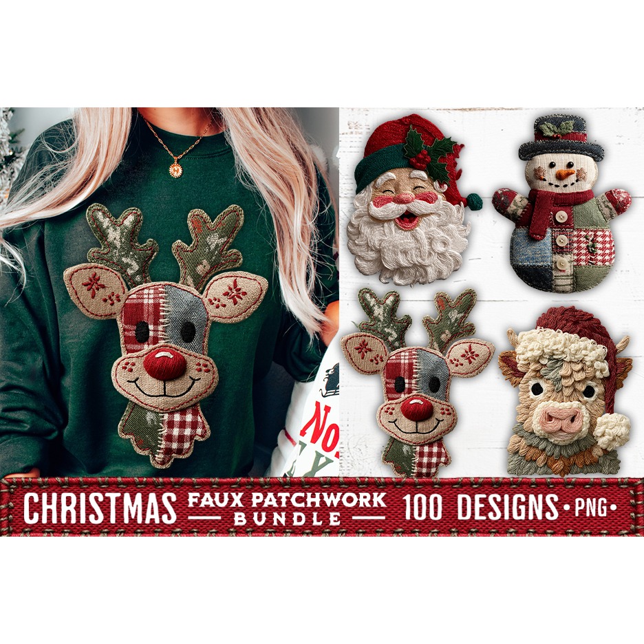 Christmas Patchwork Bundle 100 Designs PNGs Sublimation 5