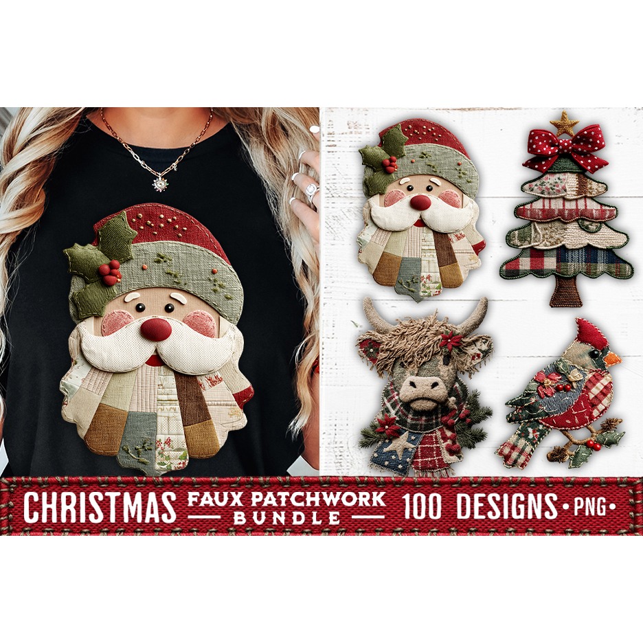 Christmas Patchwork Bundle 100 Designs PNGs Sublimation 6