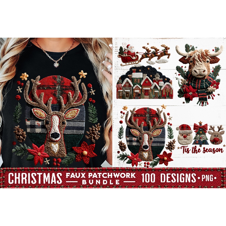 Christmas Patchwork Bundle 100 Designs PNGs Sublimation 7