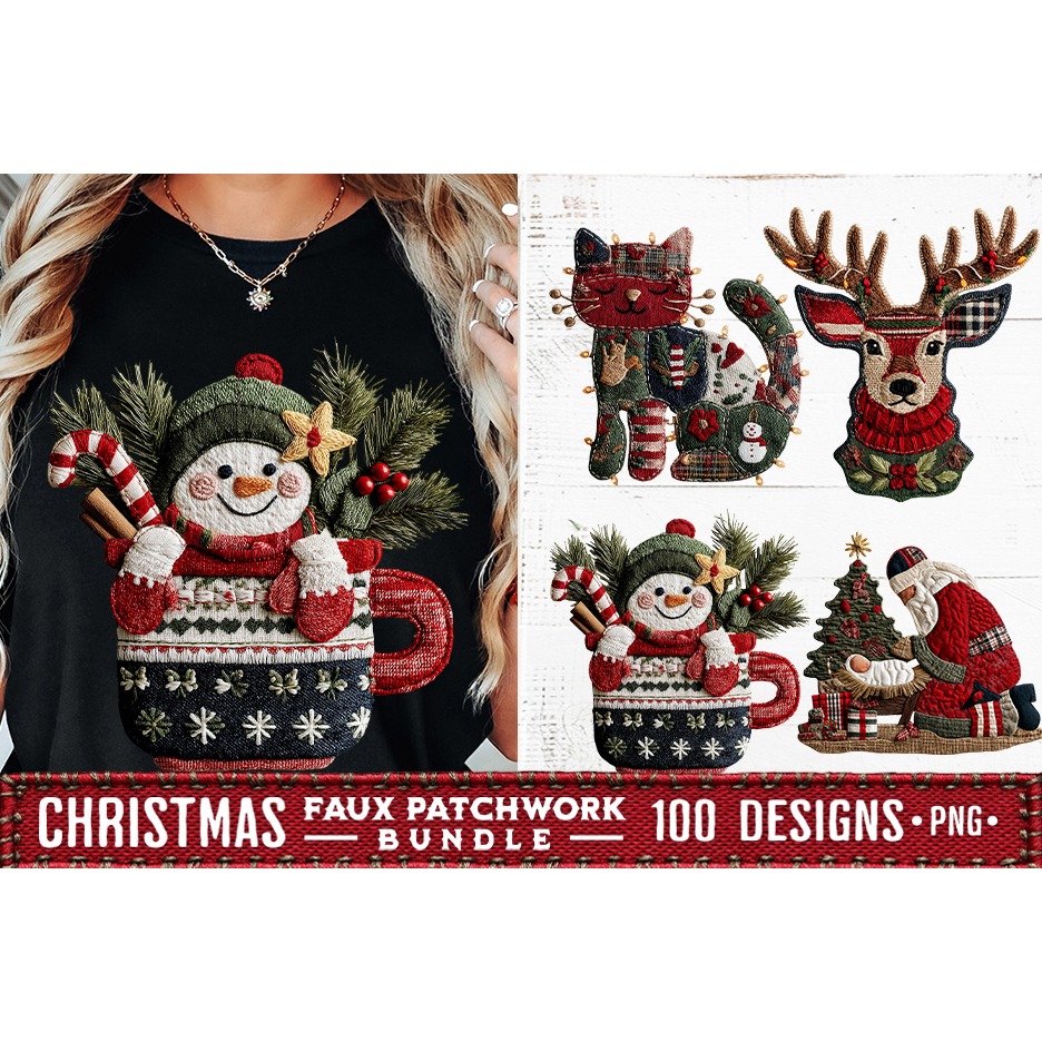 Christmas Patchwork Bundle 100 Designs PNGs Sublimation 8
