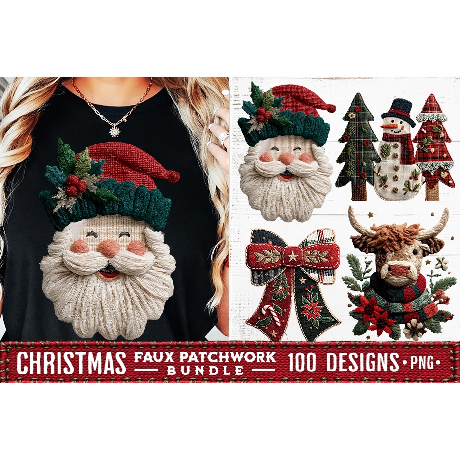 Christmas Patchwork Bundle 100 Designs PNGs Sublimation 10