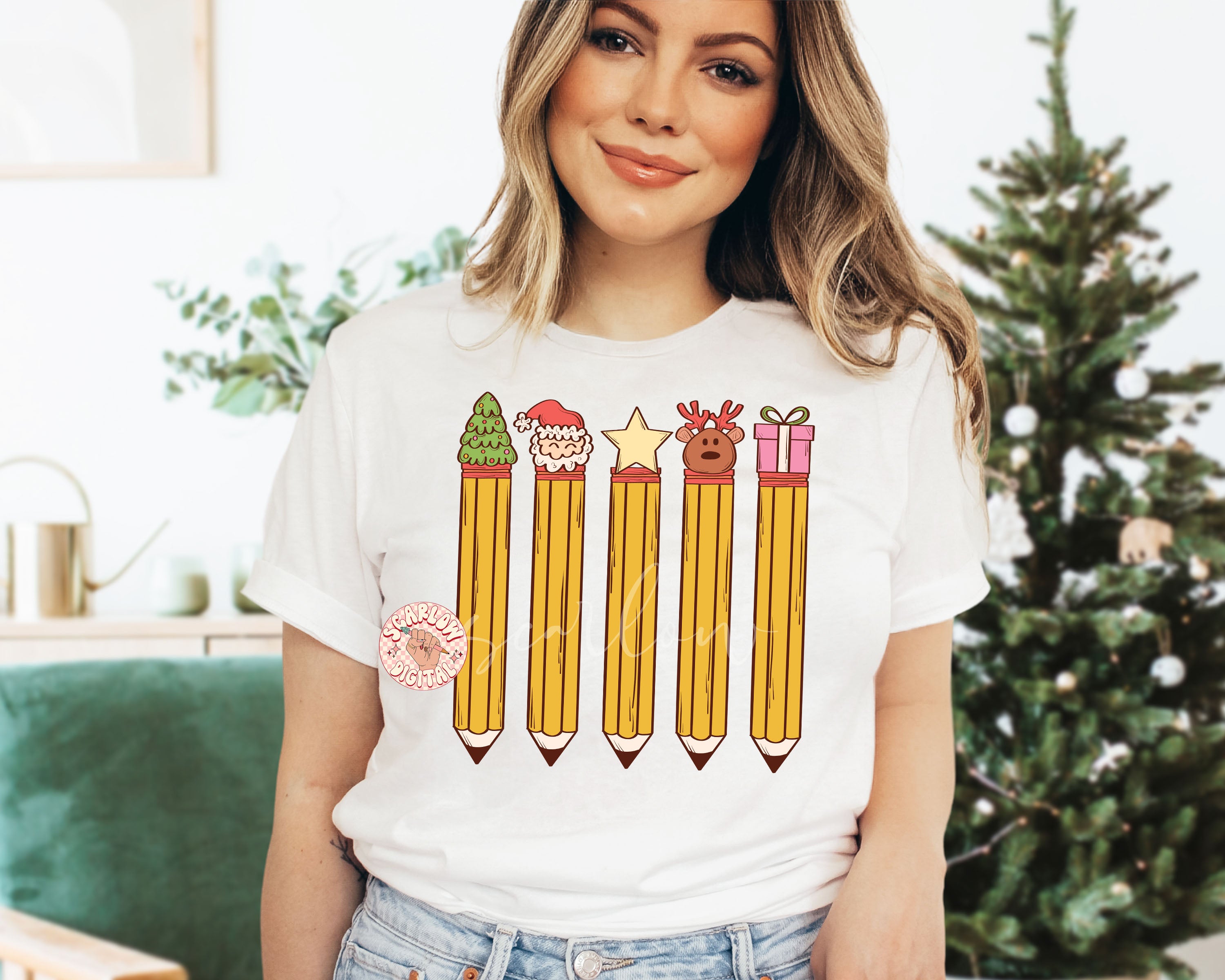 Christmas Pencils PNG-Teacher Sublimation Digital Design Download-teacher xmas png, xmas teacher gift png, santa claus png, reindeer png 2
