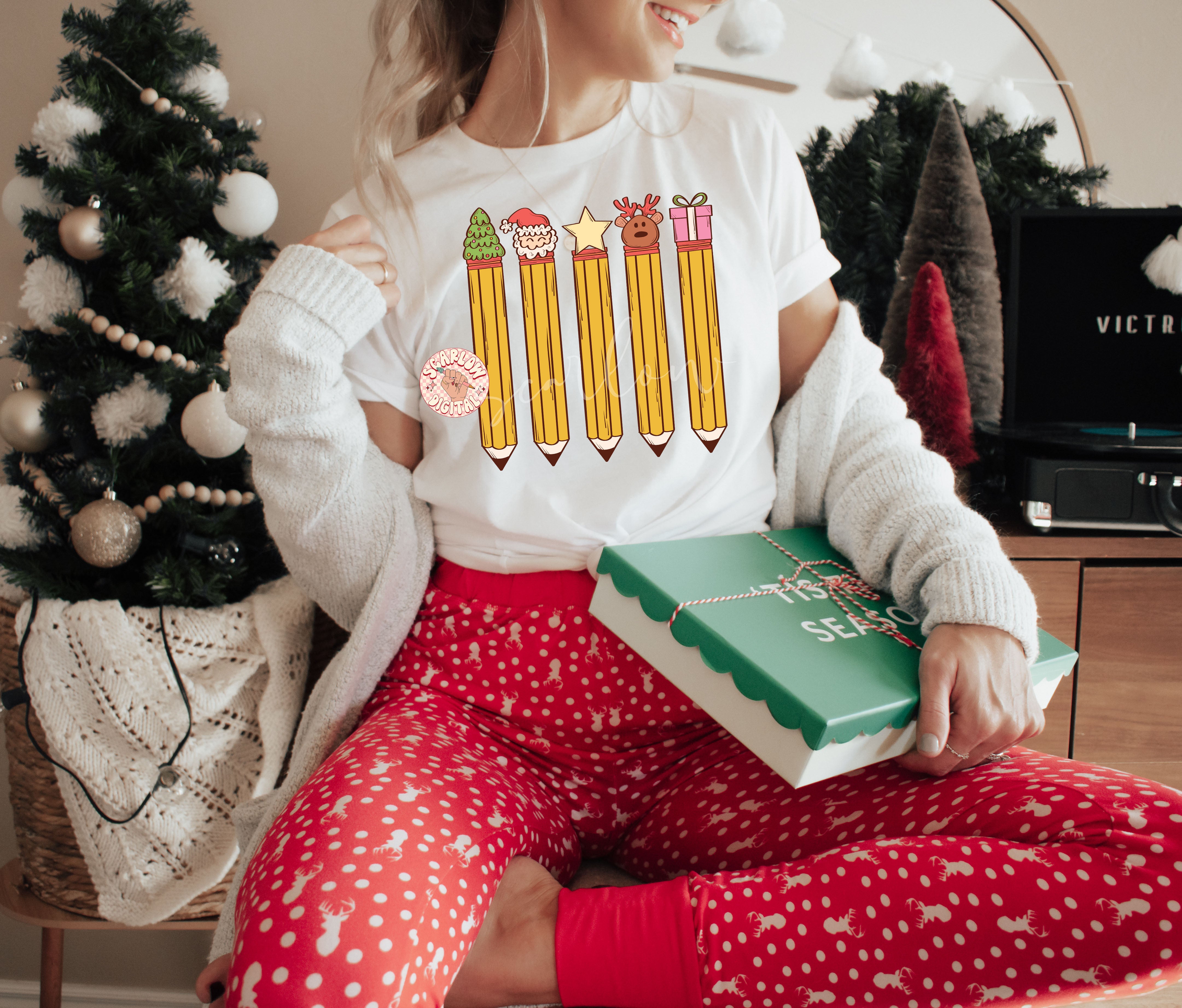 Christmas Pencils PNG-Teacher Sublimation Digital Design Download-teacher xmas png, xmas teacher gift png, santa claus png, reindeer png 4