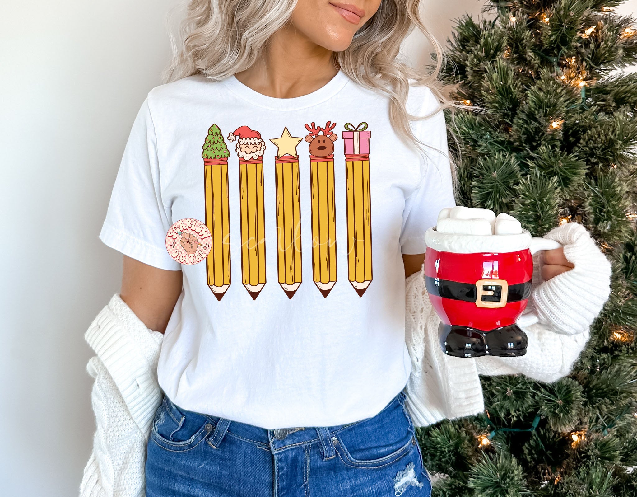 Christmas Pencils PNG-Teacher Sublimation Digital Design Download-teacher xmas png, xmas teacher gift png, santa claus png, reindeer png 5