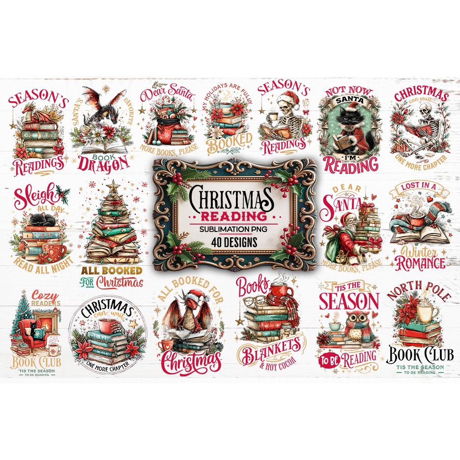 Christmas Reading sublimation bundle 40 designs PNG