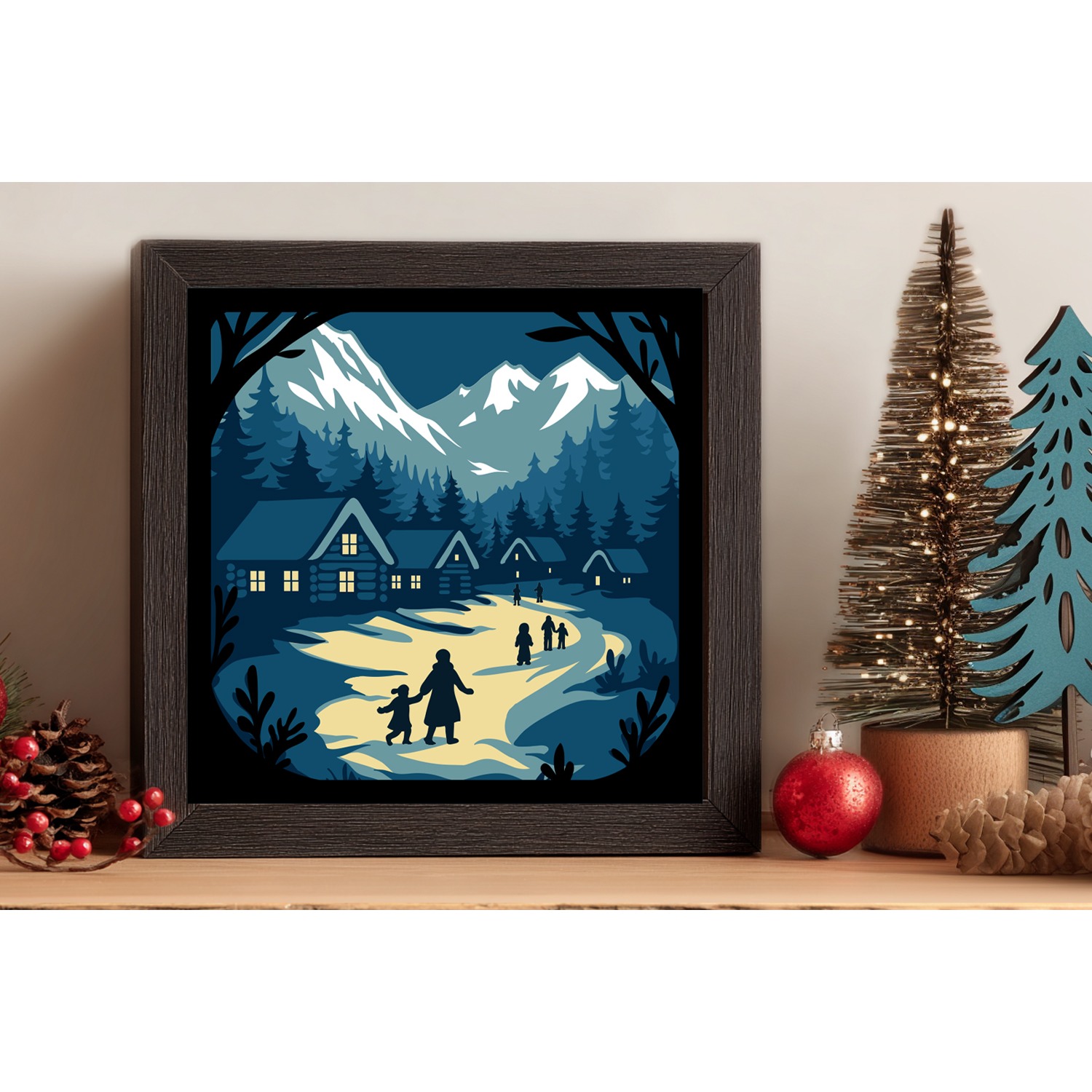 Christmas scene Shadow Box Laser Cut 3D Layered Papercut