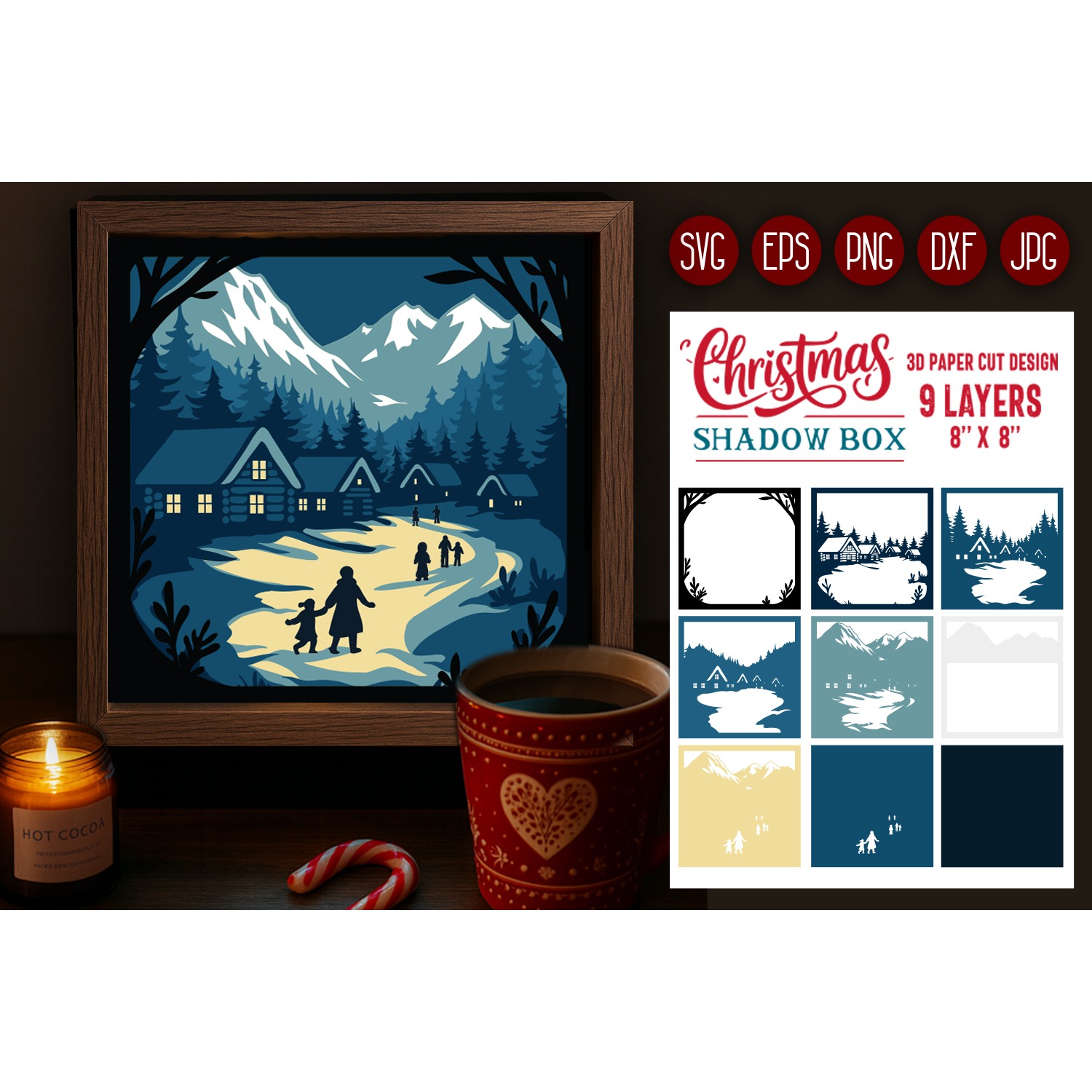 Christmas scene Shadow Box Laser Cut 3D Layered Papercut 2