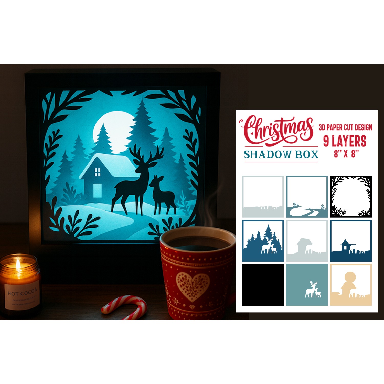 Christmas scene Shadow Box Laser Cut 3D Layered Papercut (2)