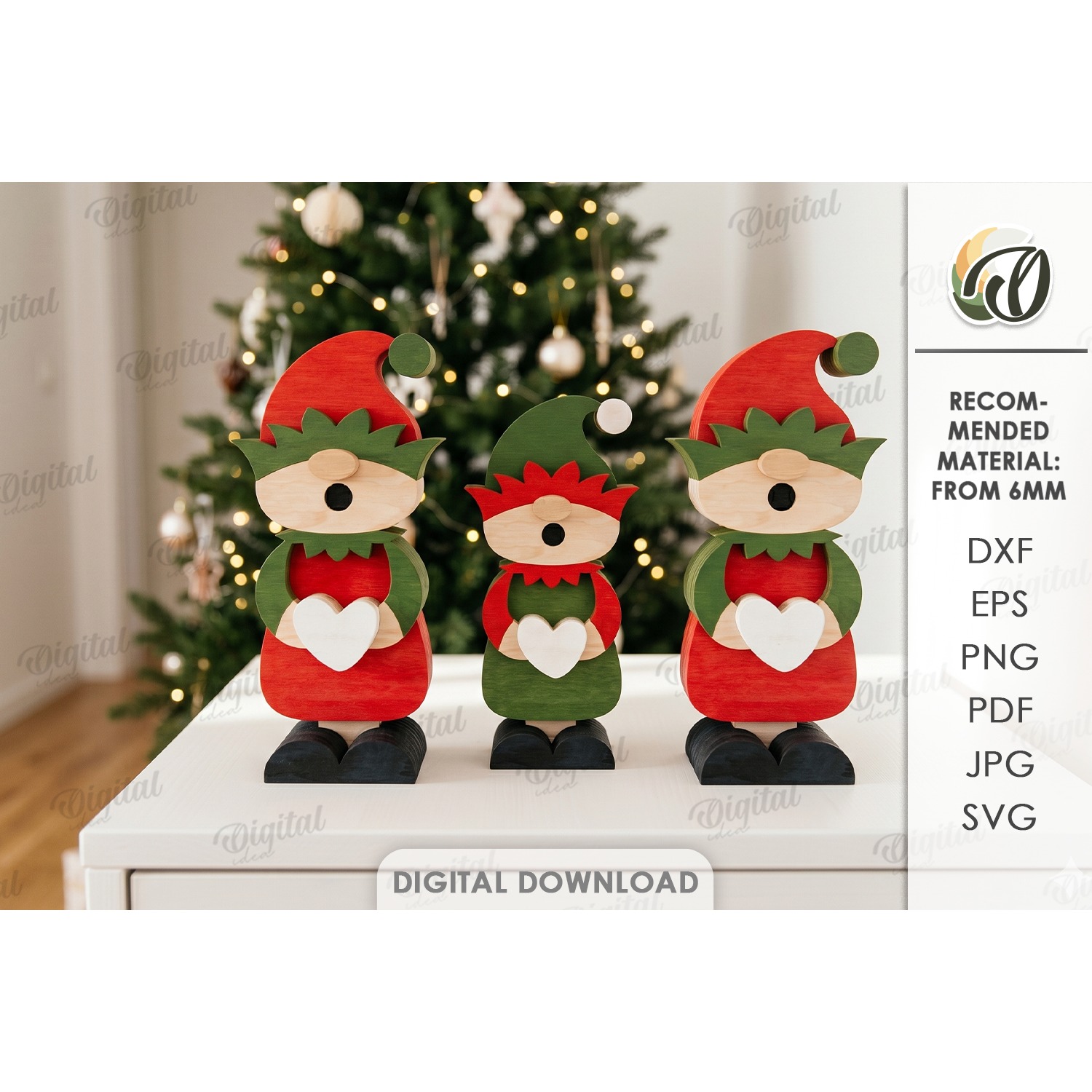 Christmas Singing Elves Laser Cut. Standing Decor SVG