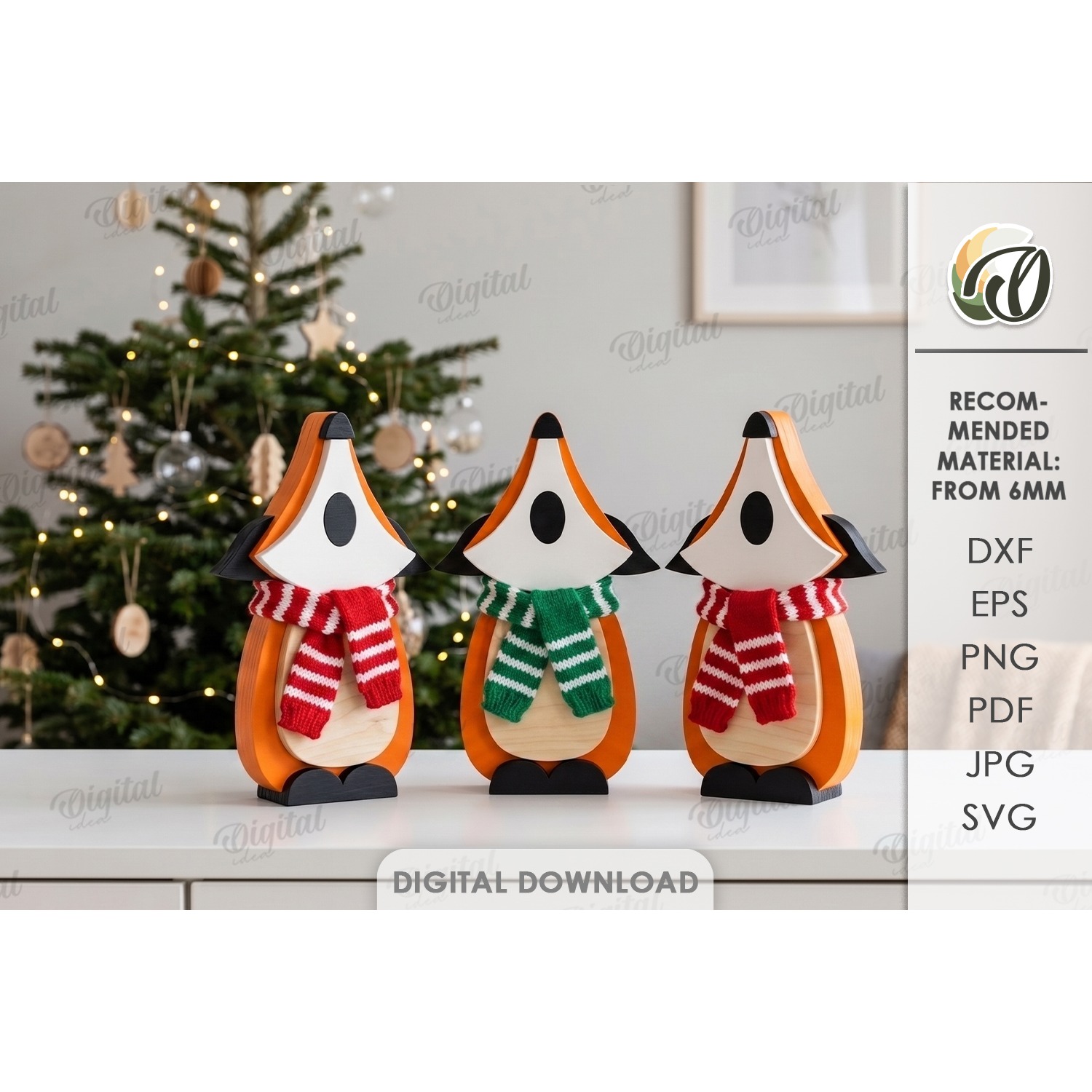 Christmas Singing Foxes Laser Cut. Standing Decor SVG