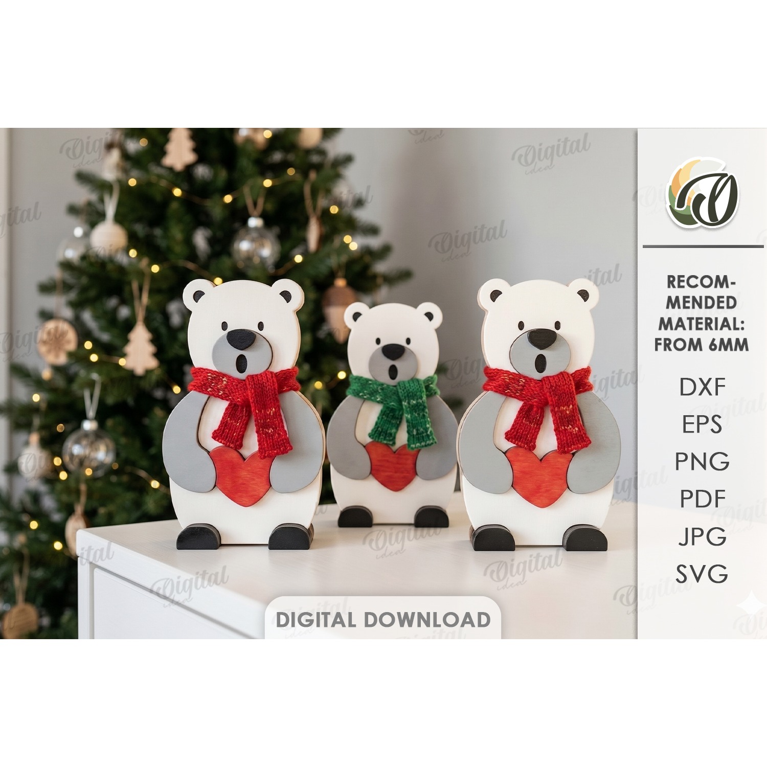 Christmas Singing Polar Bears Laser Cut. Standing Decor SVG