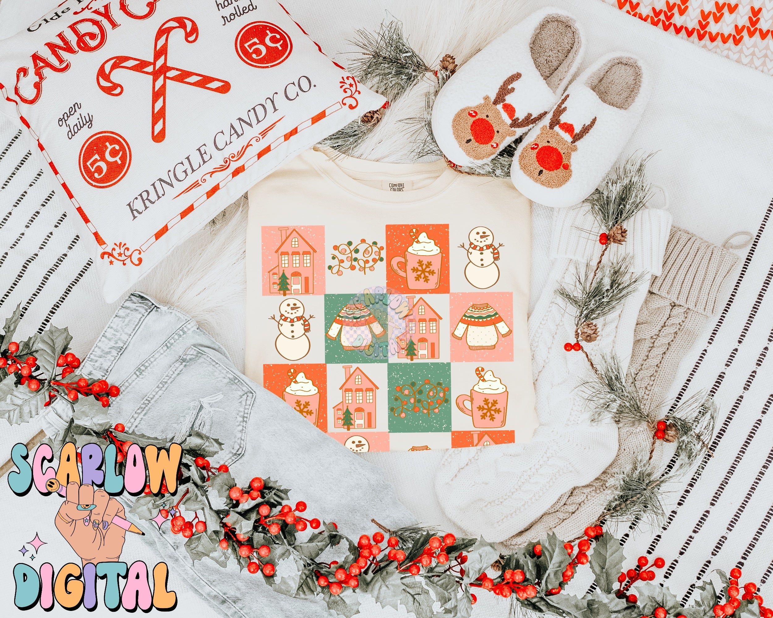 Christmas Things PNG Digital Design, christmas lights, snowman, merry christmas, trendy designs, gingerbread christmas, checkers png design 3