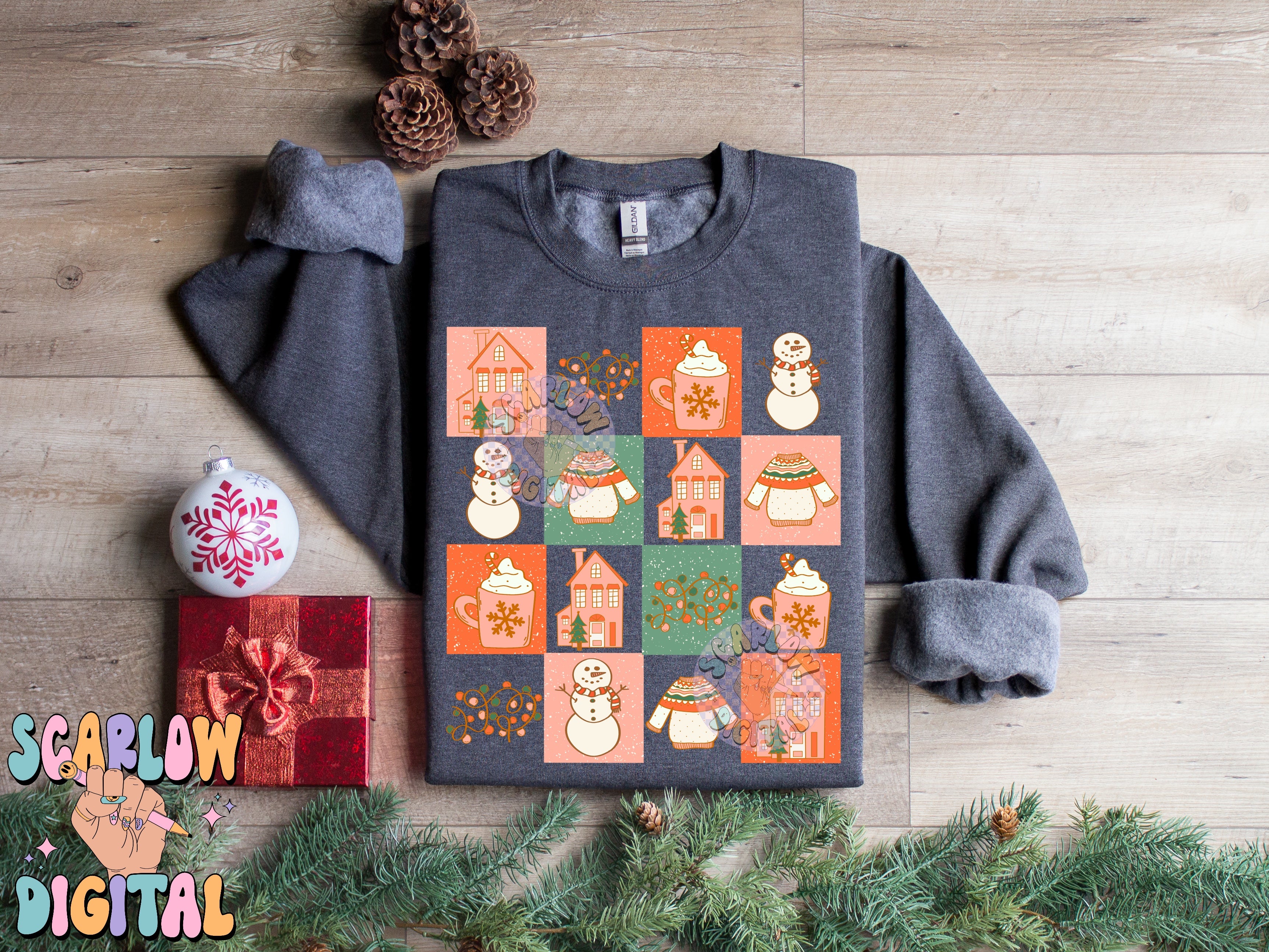 Christmas Things PNG Digital Design, christmas lights, snowman, merry christmas, trendy designs, gingerbread christmas, checkers png design 4
