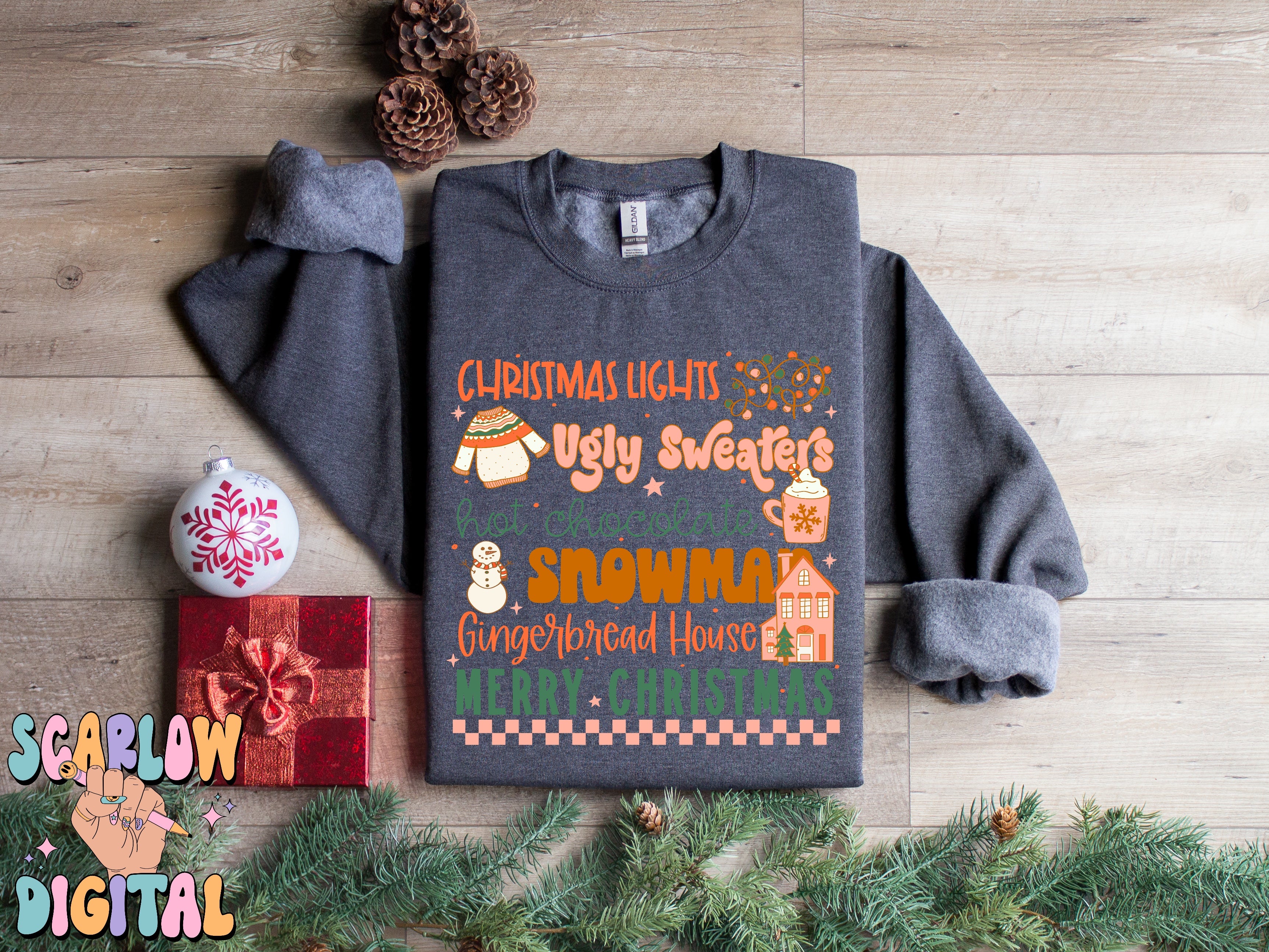 Christmas Things PNG Digital Design, christmas lights, snowman, merry christmas, trendy designs, gingerbread christmas, hot cocoa png design 3