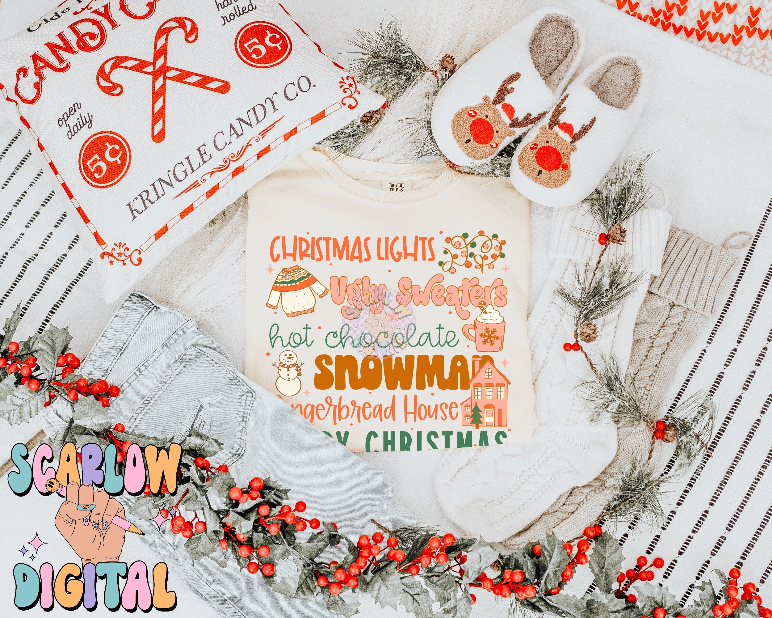 Christmas Things PNG Digital Design, christmas lights, snowman, merry christmas, trendy designs, gingerbread christmas, hot cocoa png design 4