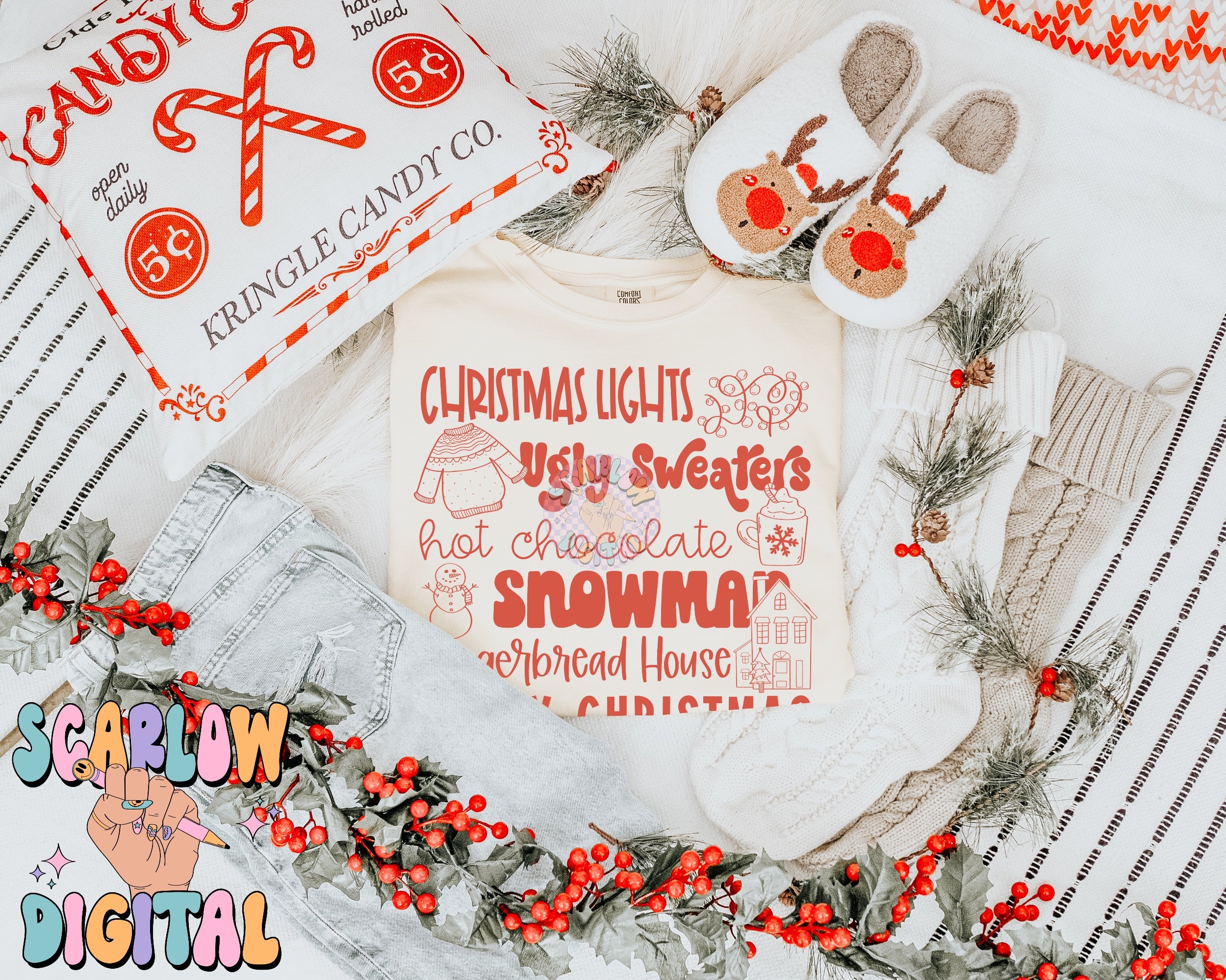 Christmas Things PNG Digital Design, christmas lights, snowman, merry christmas, trendy designs, single color christmas, hot cocoa png design 2