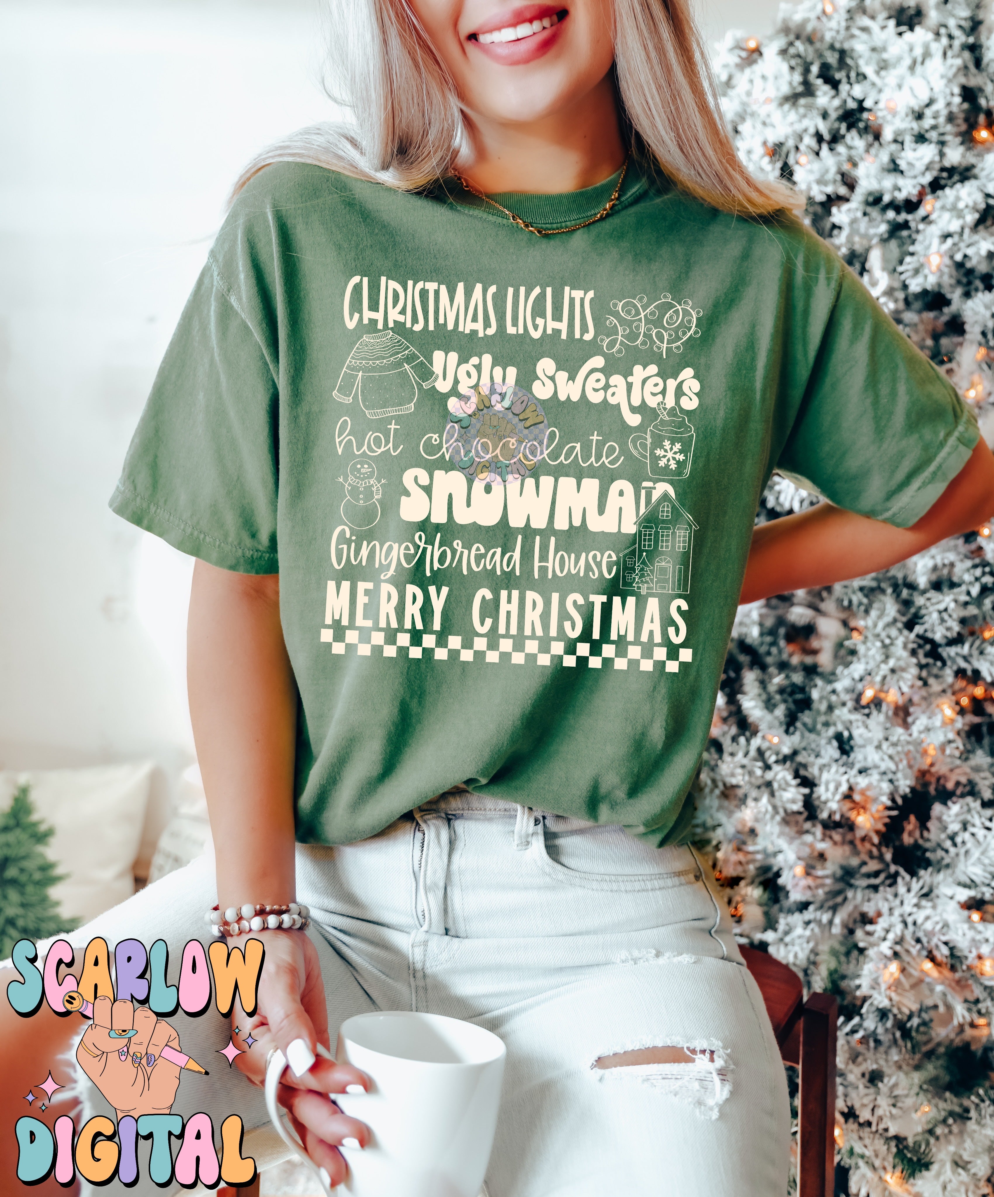 Christmas Things PNG Digital Design, christmas lights, snowman, merry christmas, trendy designs, single color christmas, hot cocoa png design 3