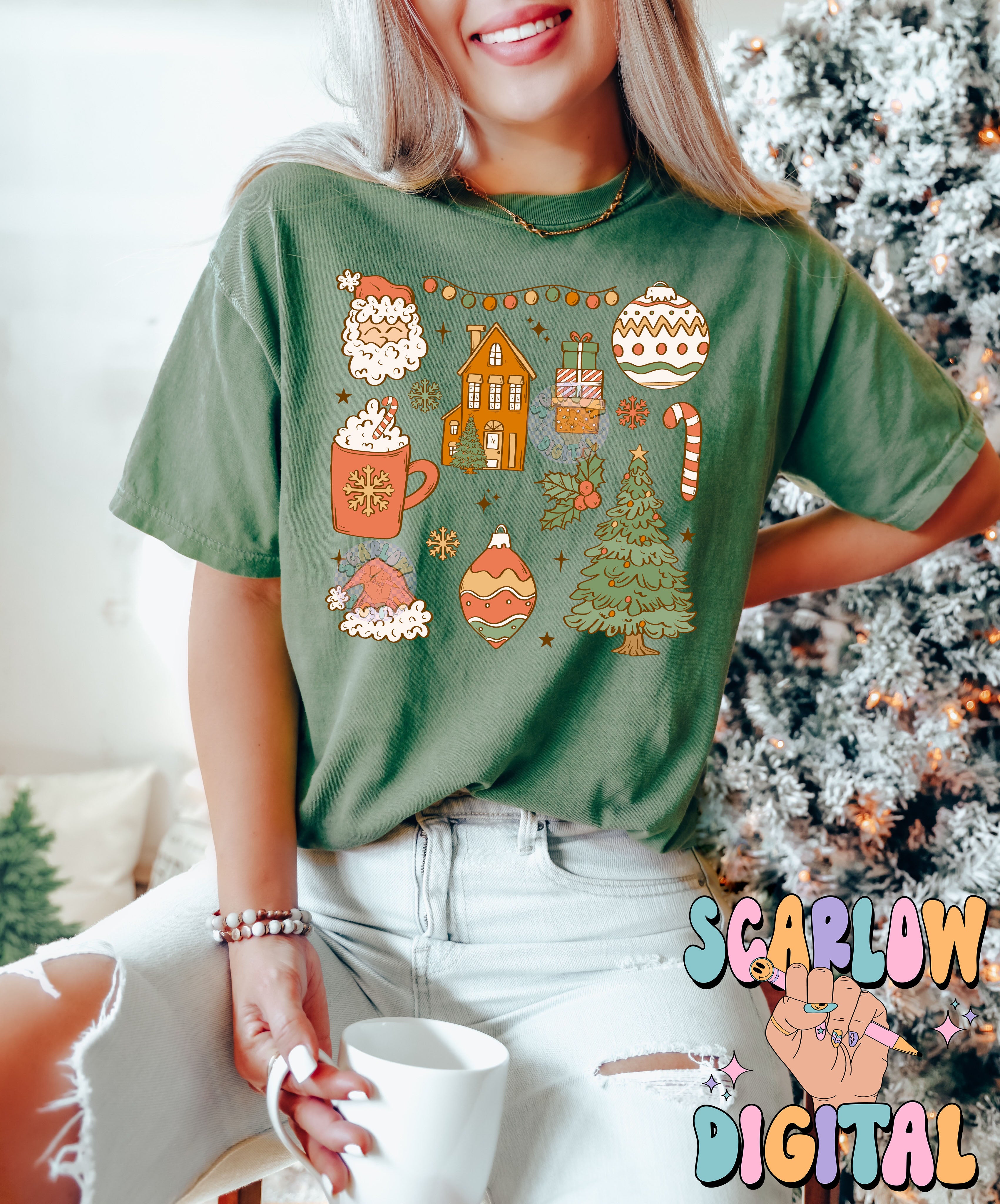 Christmas Things PNG Digital Design Download, santa claus png, gingerbread house png, christmas tree png, candy cane png, hot cocoa png 2