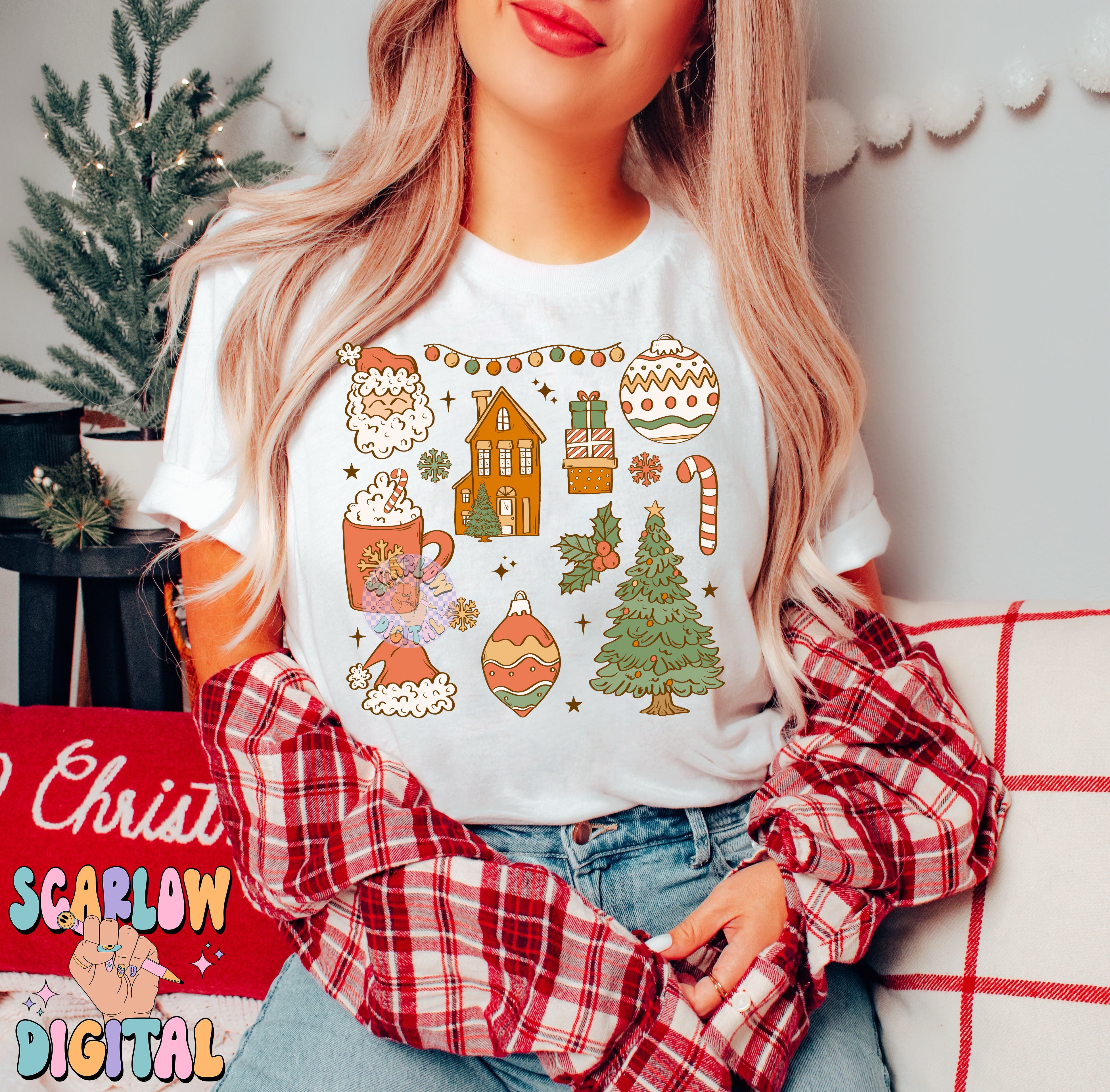 Christmas Things PNG Digital Design Download, santa claus png, gingerbread house png, christmas tree png, candy cane png, hot cocoa png 5