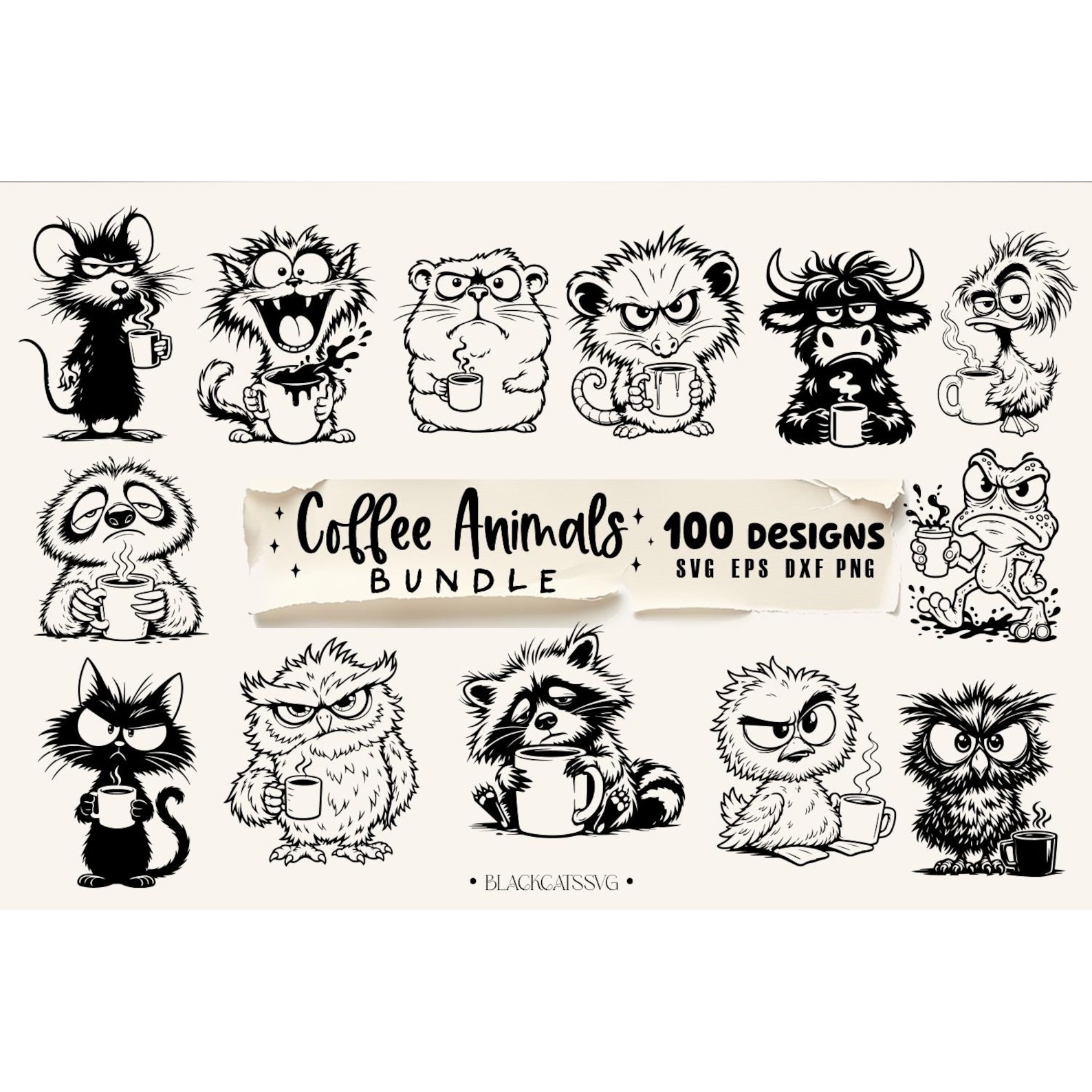 Coffee animals clipart Bundle 100 designs SVG, Funny animals