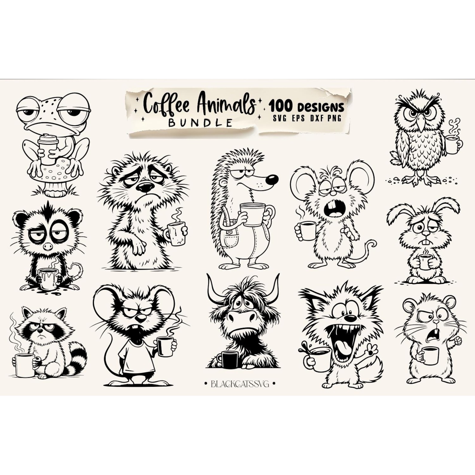 Coffee animals clipart Bundle 100 designs SVG, Funny animals 2