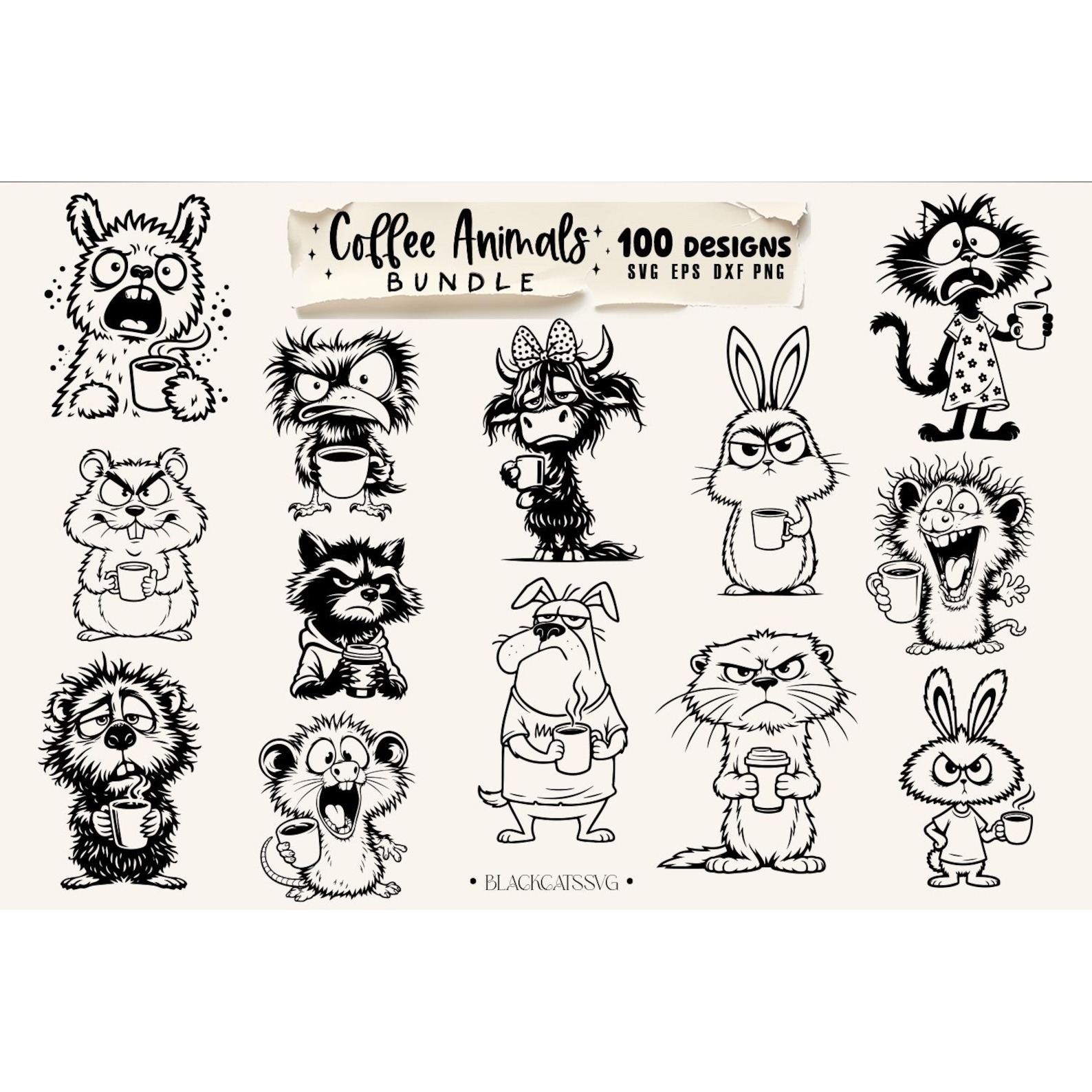 Coffee animals clipart Bundle 100 designs SVG, Funny animals 3