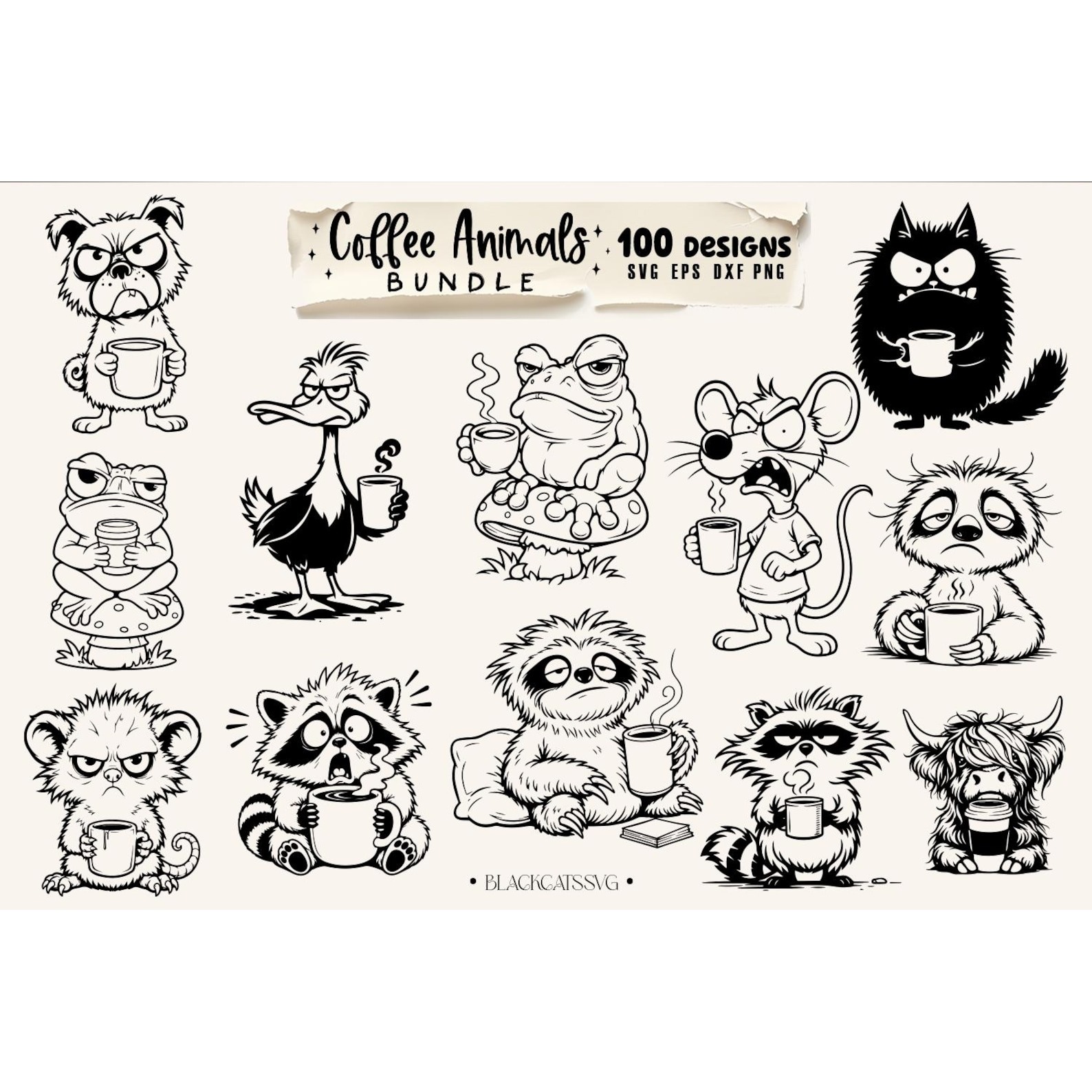 Coffee animals clipart Bundle 100 designs SVG, Funny animals 4