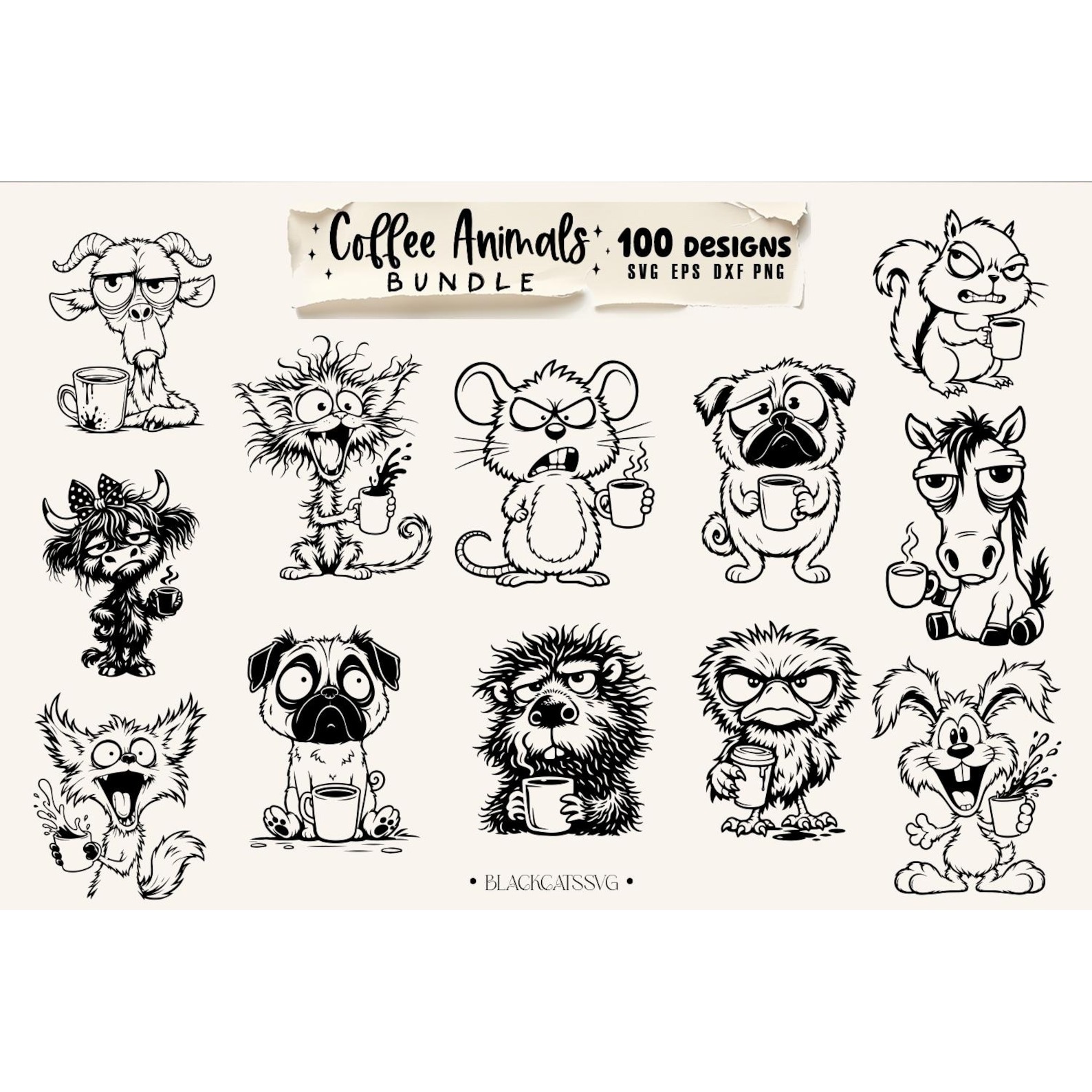 Coffee animals clipart Bundle 100 designs SVG, Funny animals 5
