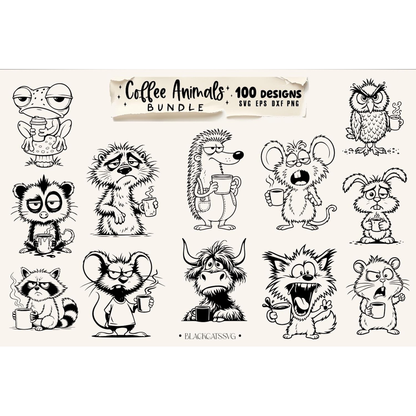 Coffee animals clipart Bundle 100 designs SVG, Funny animals 6