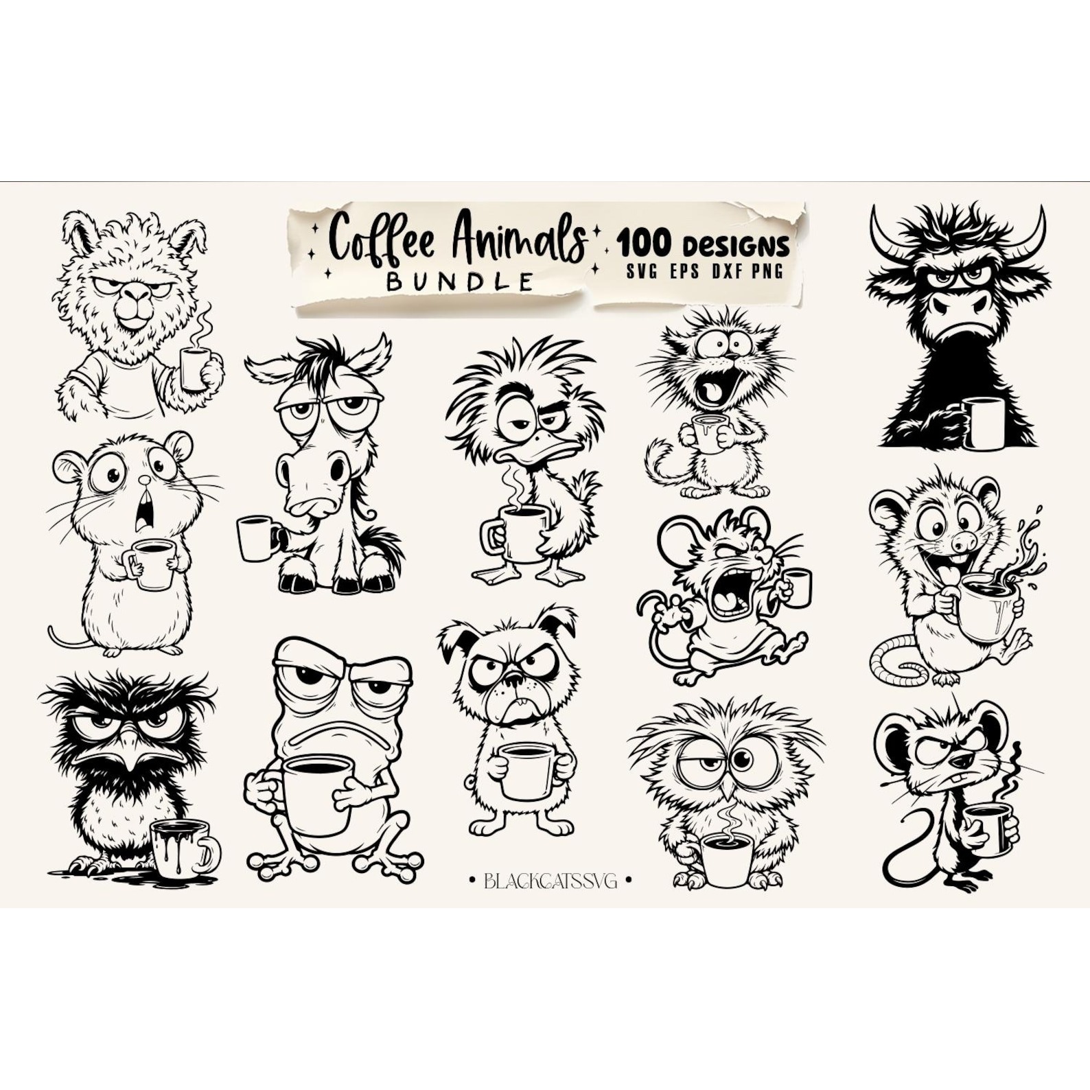 Coffee animals clipart Bundle 100 designs SVG, Funny animals 8