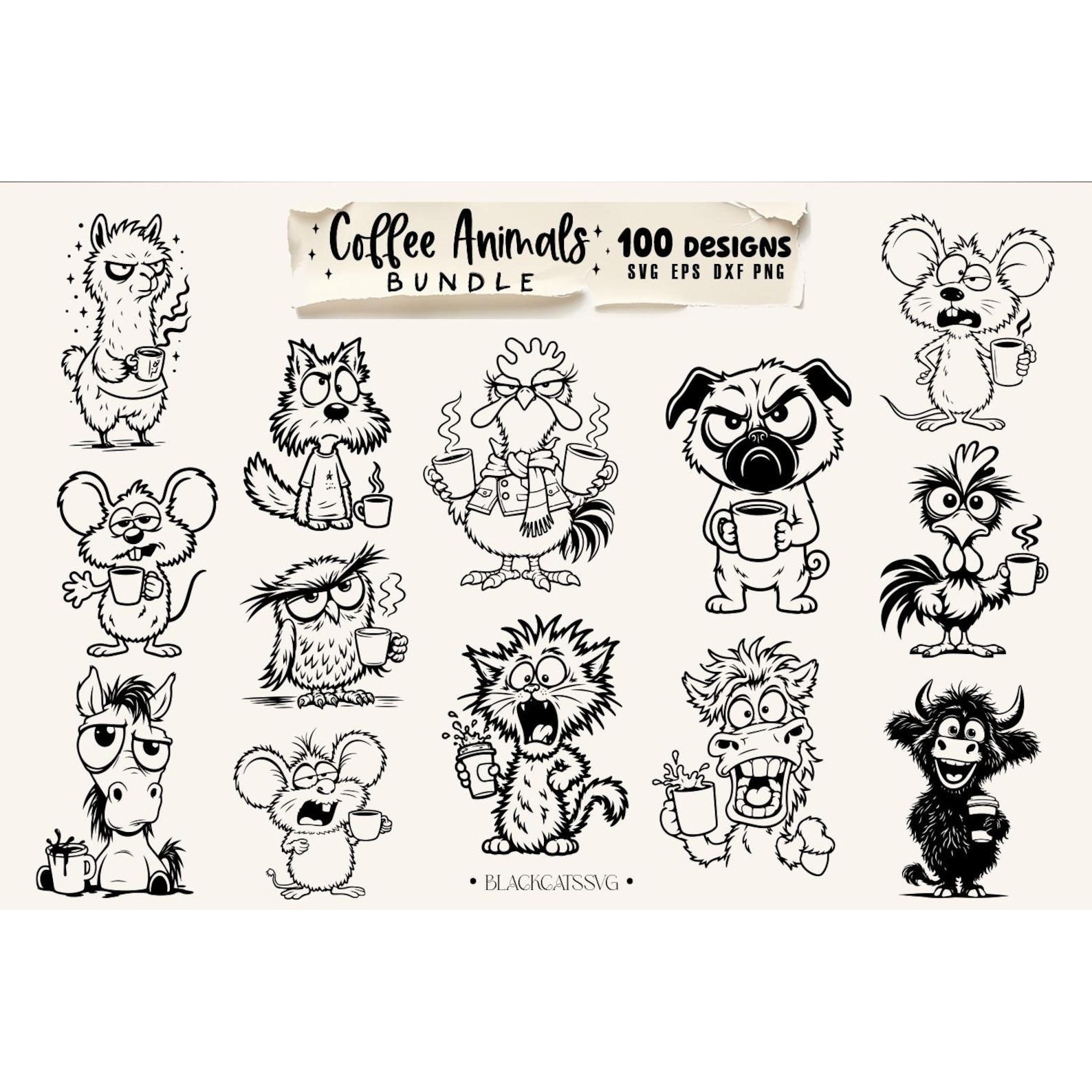 Coffee animals clipart Bundle 100 designs SVG, Funny animals 9